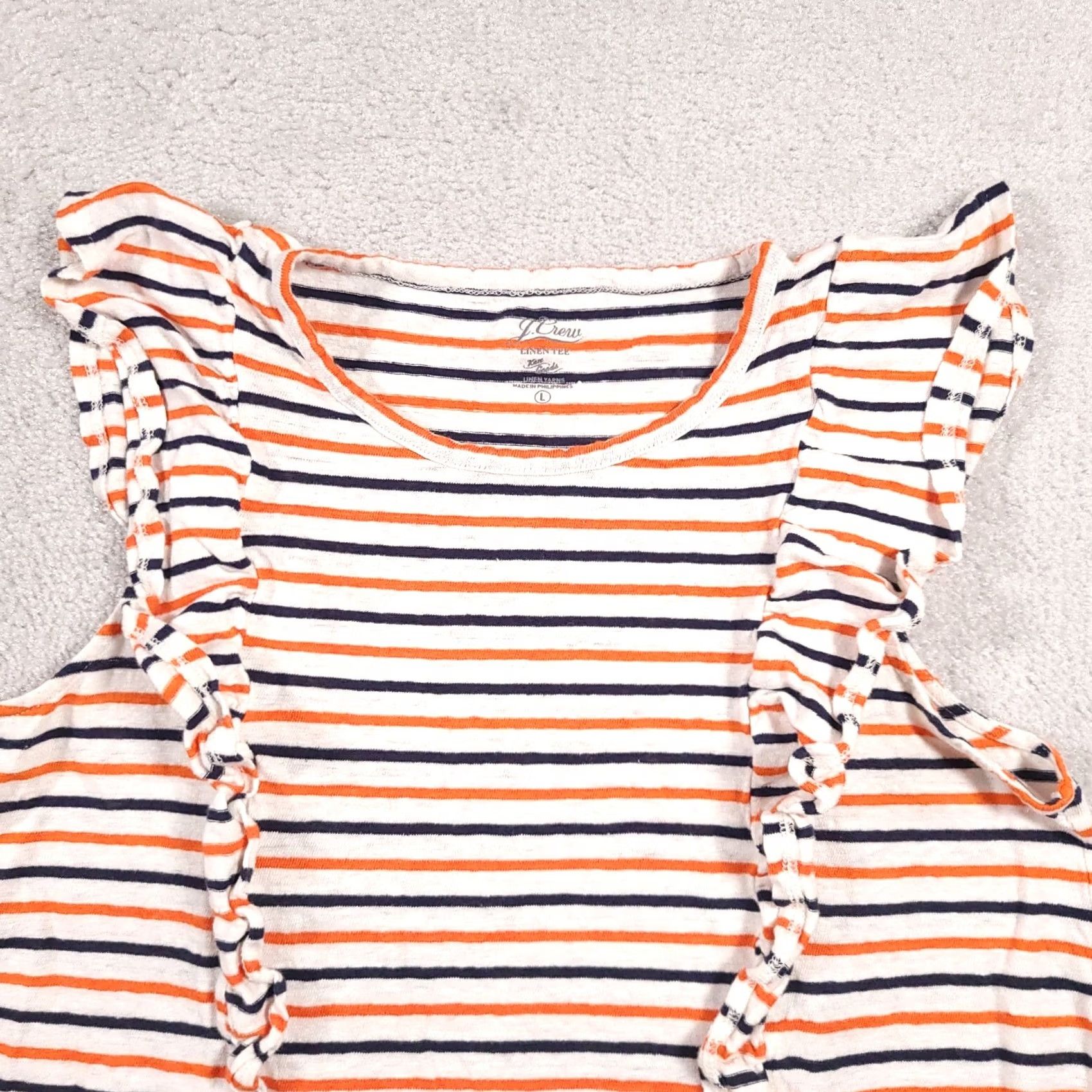 J.Crew J. Crew Linen Tee Knit Goods Tank Sleeveless Shirt Women's Large Stripe Flutter Shirt Size L / US 10 / IT 46 - 3 Thumbnail