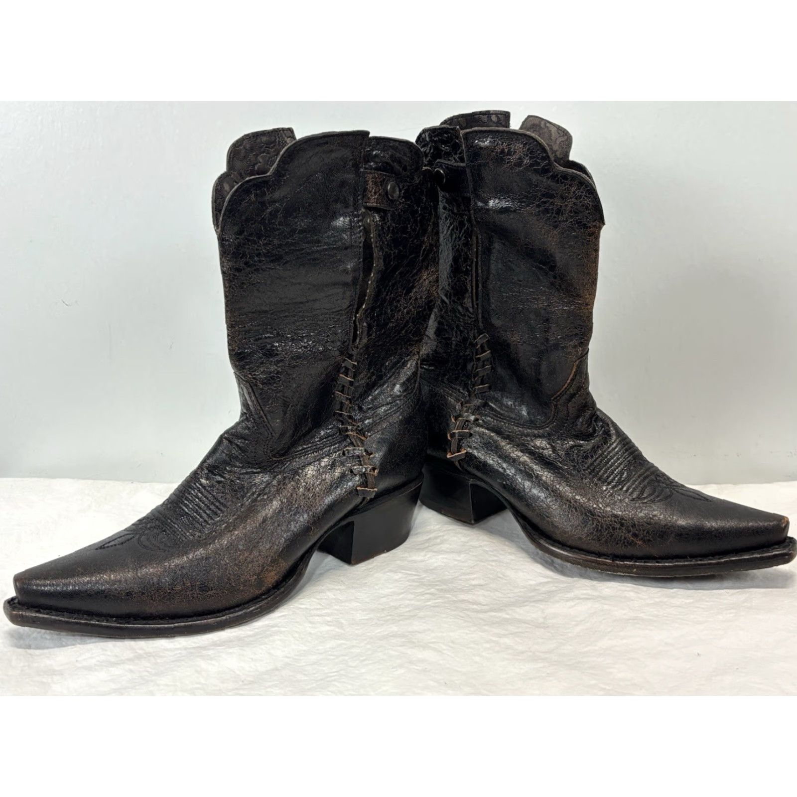 Vintage VINTAGE Sonora Cassidy Western Boots Women 6.5B Brown Distressed Leather Pointed Toe Fold-Over Womens Size US 6.5 / IT 36.5 - 2 Thumbnail