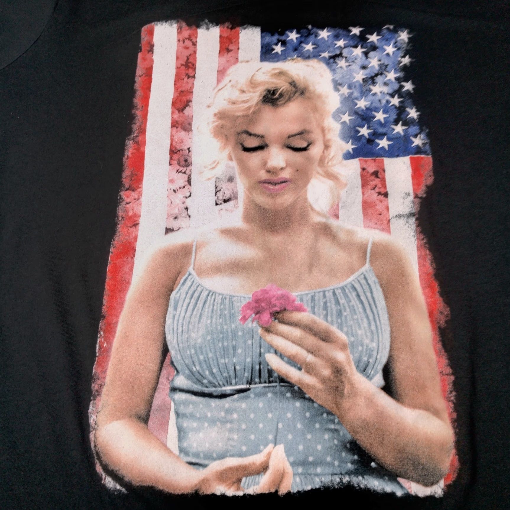 Vintage Marilyn Monroe T-Shirt Women Plus Size 3X Black USA Patriotism Graphic Cap Sleeve Crew Neck Short Sleeve Casual Size XXL / US 16-18 / IT 52-54 - 2 Thumbnail