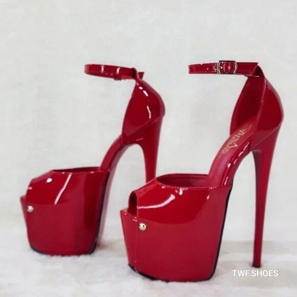 Other Juicy 15 Red Patent Slim 7" Stiletto Platform Closed Back He Size US 9 / IT 39 - 3 Thumbnail