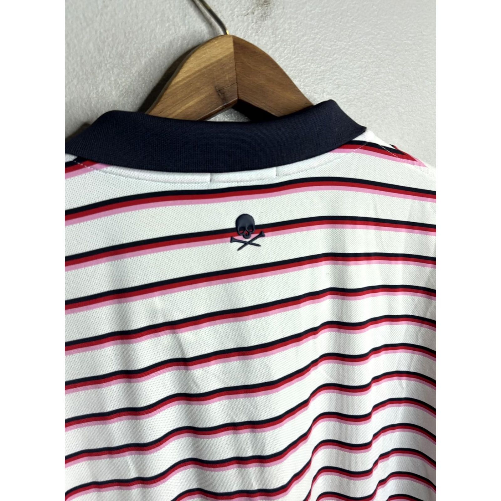 G/FORE G/FORE Polo Shirt Mens Large White Navy Red Striped Skull Golf Performance Shirt Size US L / EU 52-54 / 3 - 6 Thumbnail