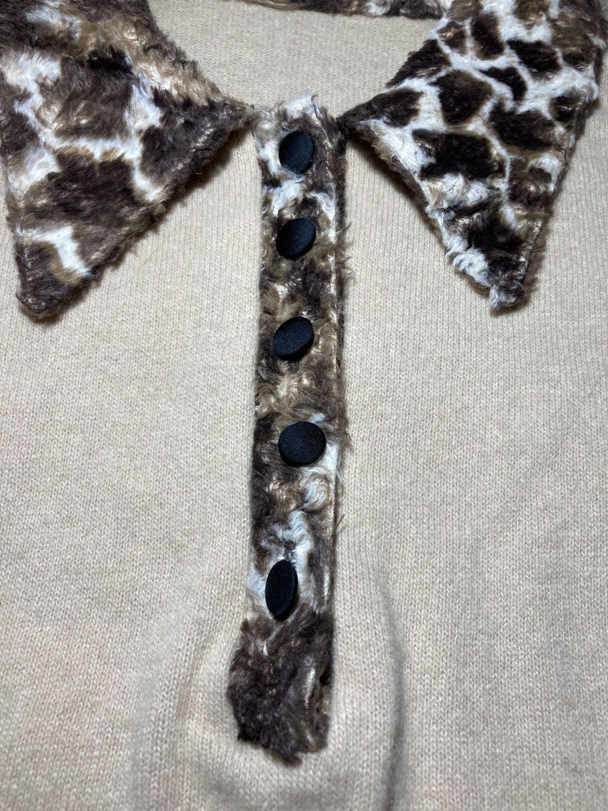 Japanese Brand 90s Jean Colonna Leopard Collar Wool Polo Italy Faux Fur Tan Size US S / EU 44-46 / 1 - 4 Thumbnail