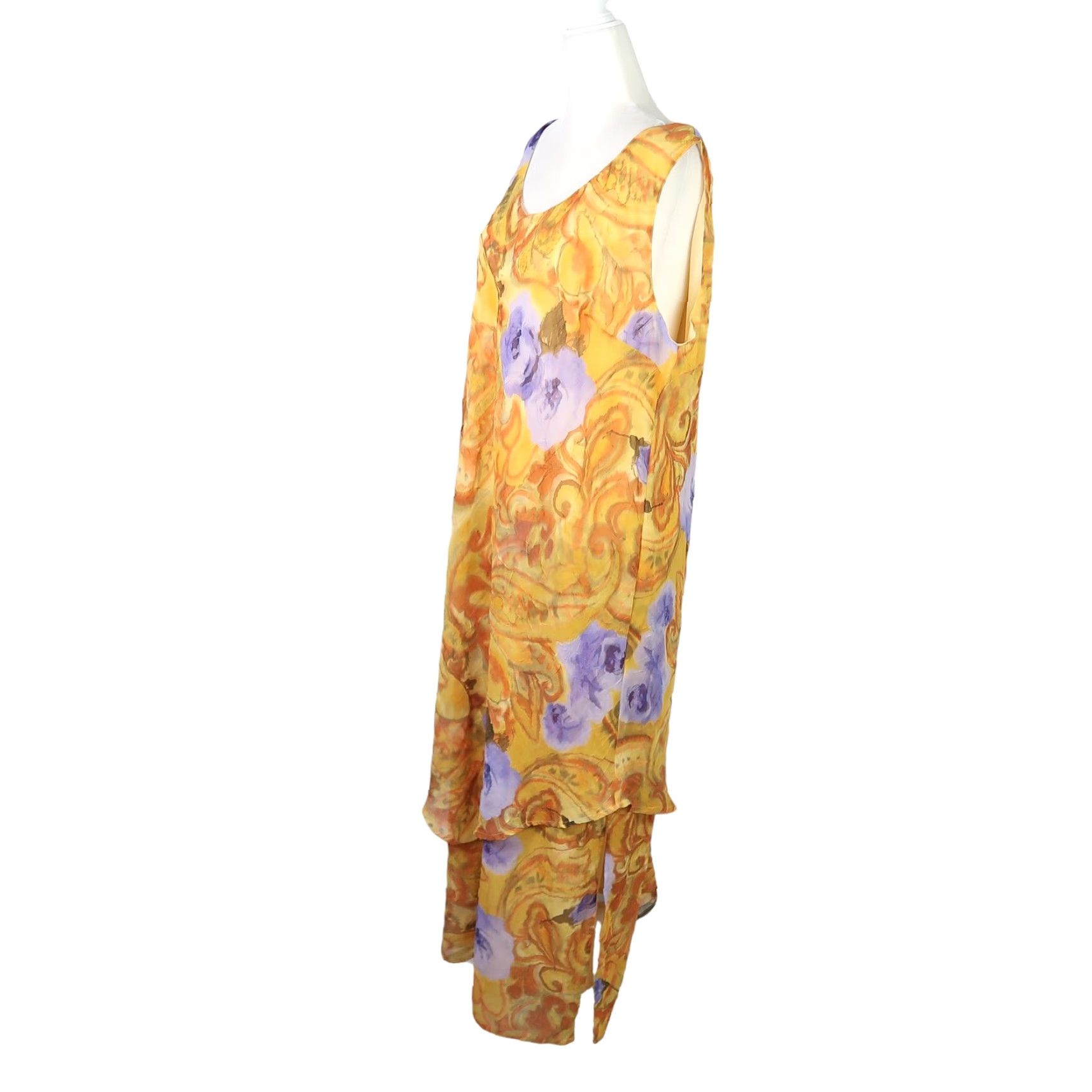 Vintage VINTAGE 90s A Wild Thyme Floral Midi Dress Sleeveless 16 Women Yellow Purple Floral Casual Party/Cocktail Maxi Midi - 48" Length Size XXL / US 16-18 / IT 52-54 - 3 Thumbnail
