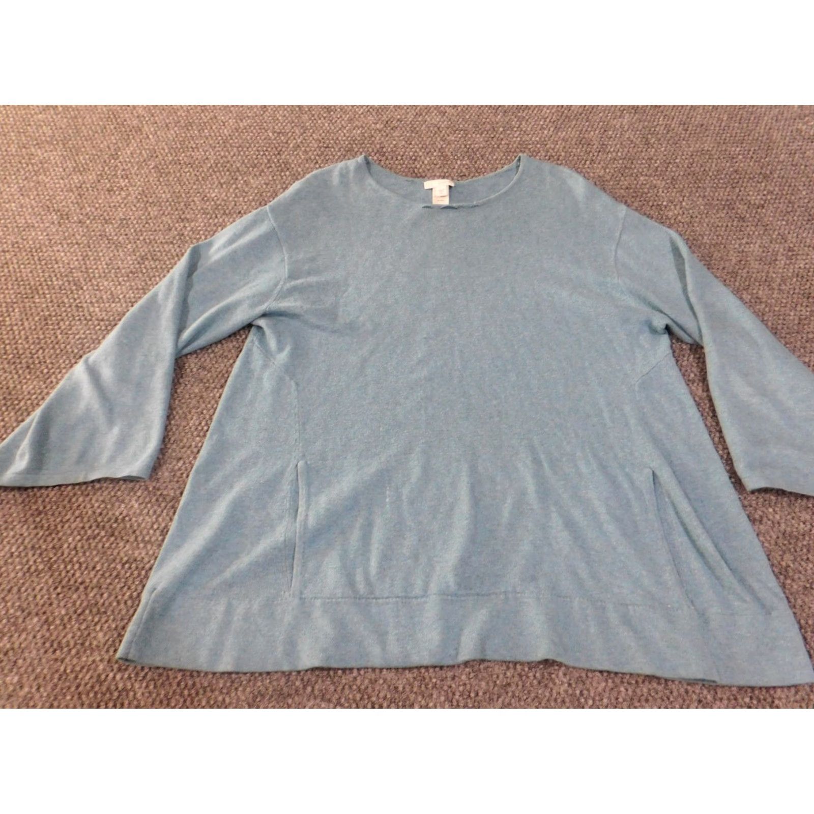 J. Jill J. Jill Sweater Pullover Womens Medium Blue Cable-Knit Cotton Cashmere Stretch Round Neck Long Sleeve with Pockets - Regular Fit, Winter Gift padrões Size M / US 6-8 / IT 42-44 - 3 Thumbnail