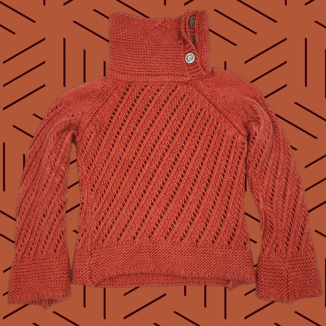 Vintage Fisherman Out of Ireland Sweater Womens M Orange Knit Virgin Wool Mohair Wool Blend Mock Funnel Long Sleeve Pullover Solid Size M / US 6-8 / IT 42-44 - 1 Thumbnail