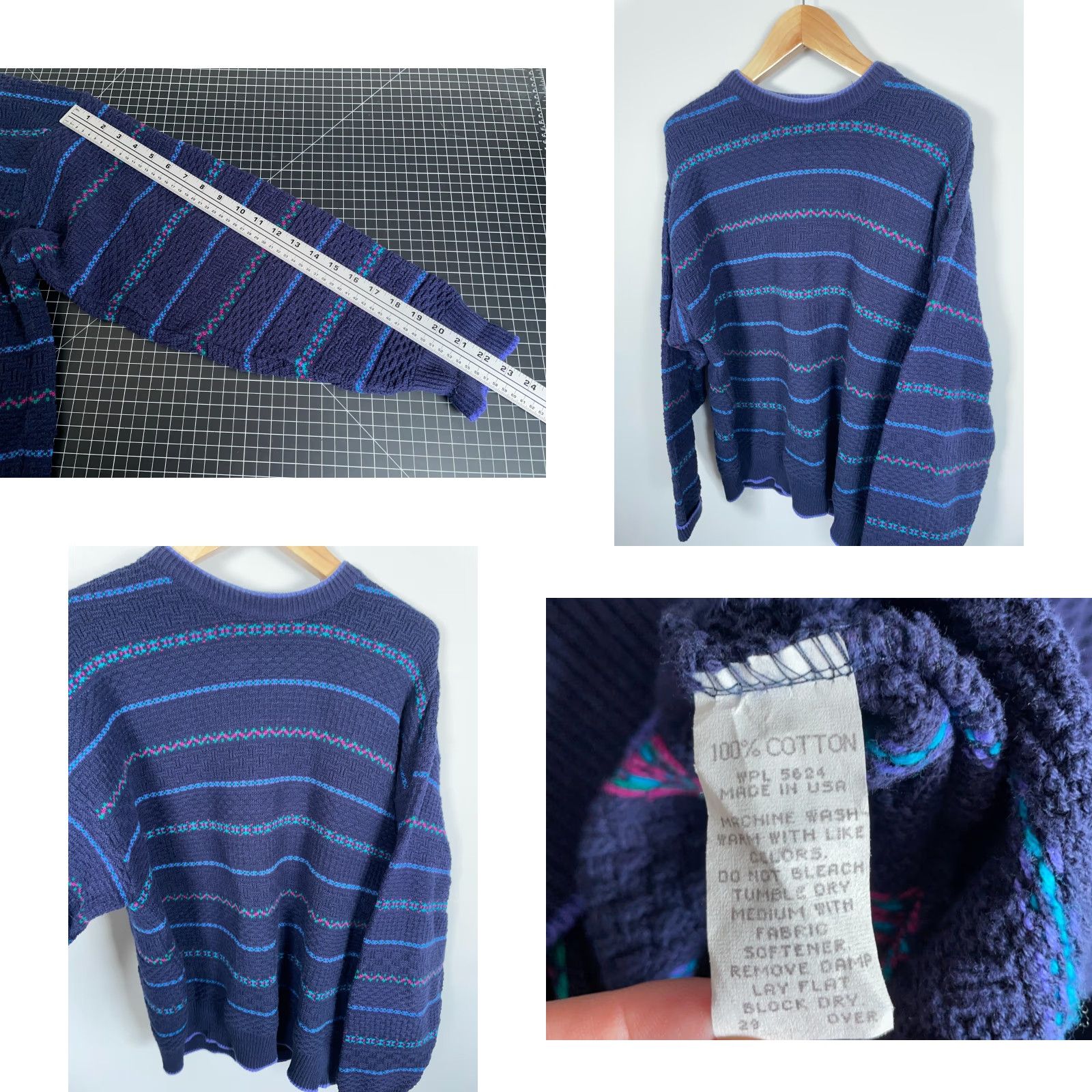 Vintage VINTAGE Isle of Cotton Men's XL Blue Striped Chunky-Knit Crewneck Sweater Size US XL / EU 56 / 4 - 8 Thumbnail