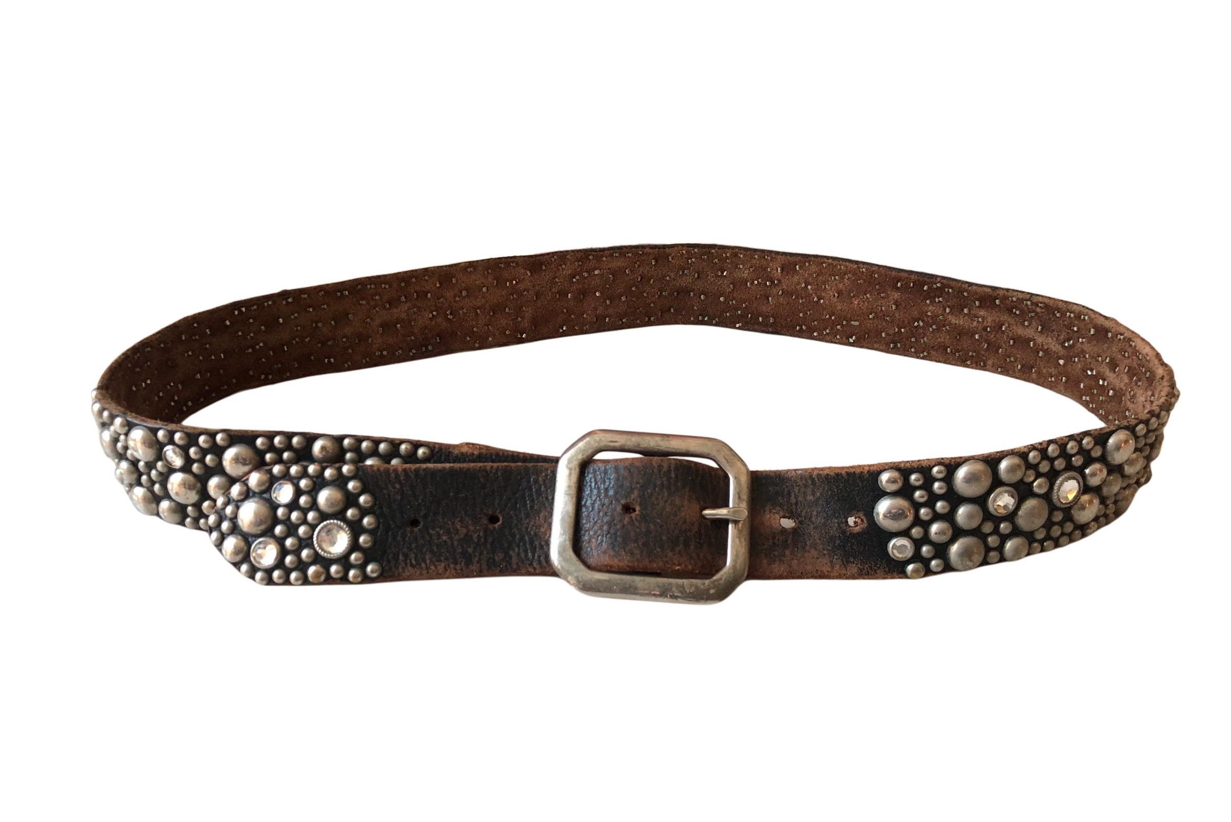 Genuine Leather Vintage Leather Studded Belt By Old Stud Handmade Size 34 - 2 Thumbnail