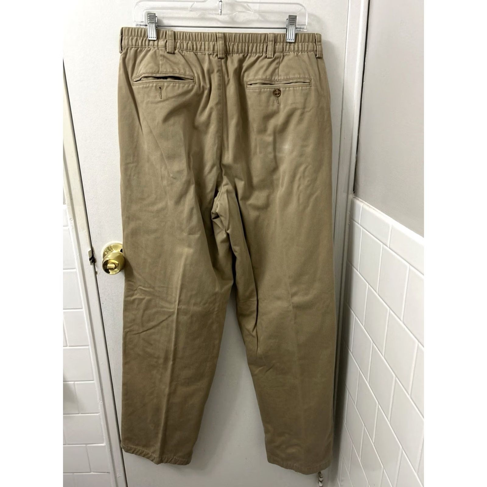 Vintage LL Bean Flannel Lined Pants Mens Size 36x32 Tan Beige Chino Comfort Waist Pleated Pockets Insulated Vintage No Size US 35 - 6 Thumbnail