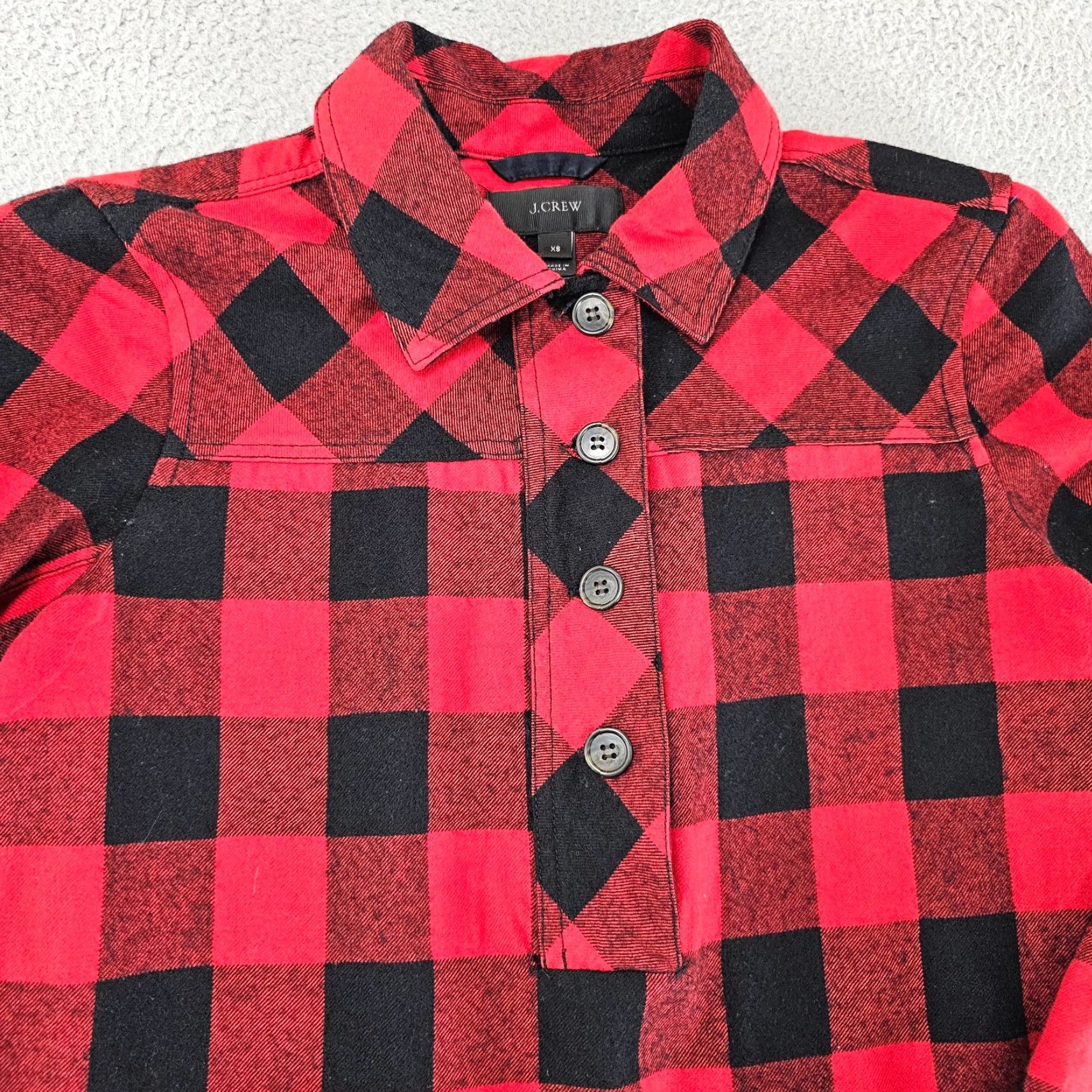 J.Crew J. Crew Sweater Womens XS Red Plaid 1/2 Button Pullover Shacket Pockets Buttoned Collar Knit Crew Cardigan Everyday Casual Workwear Fall Winter Size XS / US 0-2 / IT 36-38 - 2 Thumbnail