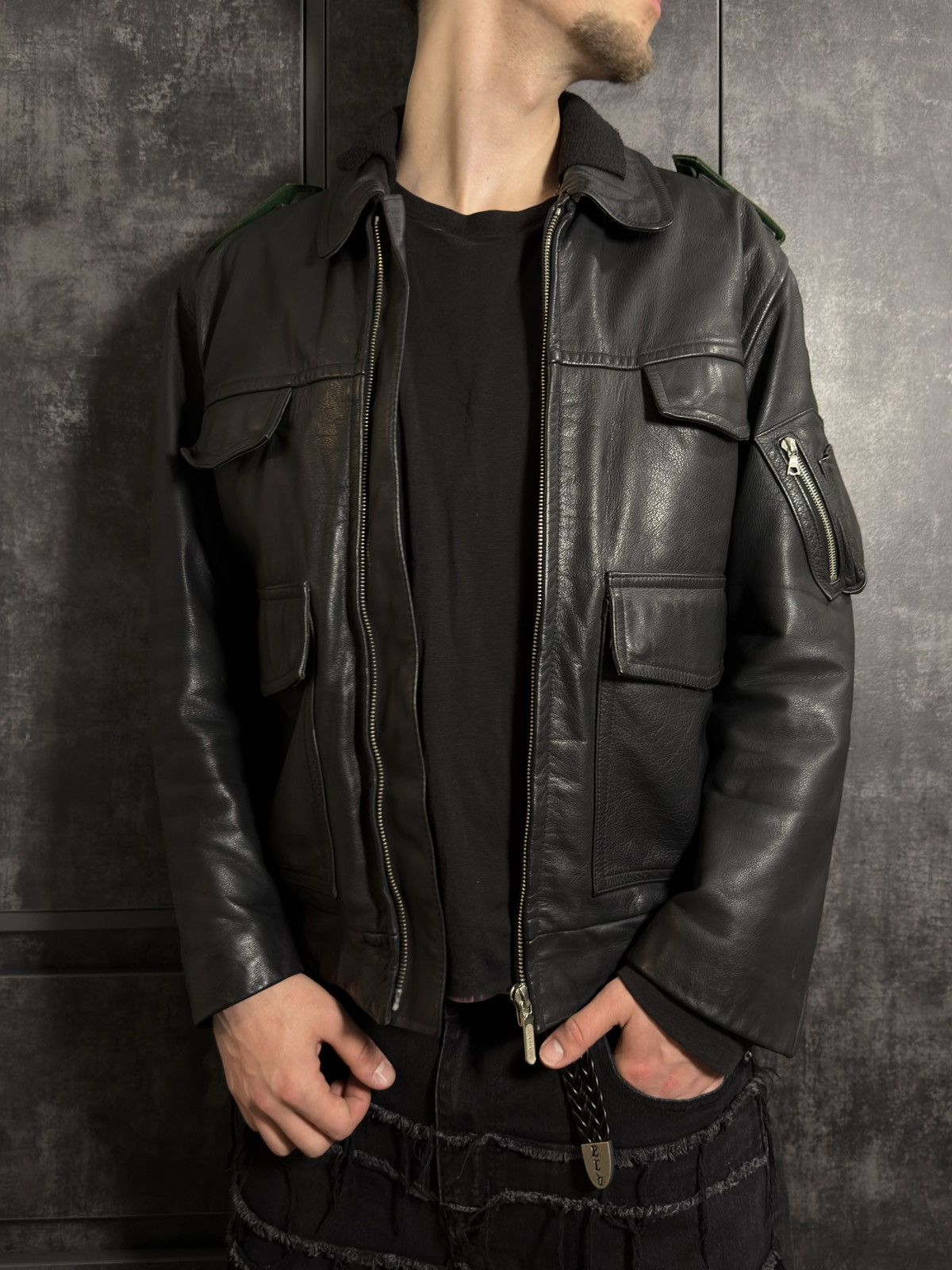 Vintage Crazy Vintage 90s Polizei Leather Aviator Jacket Vetements Size US L / EU 52-54 / 3 - 11 Thumbnail
