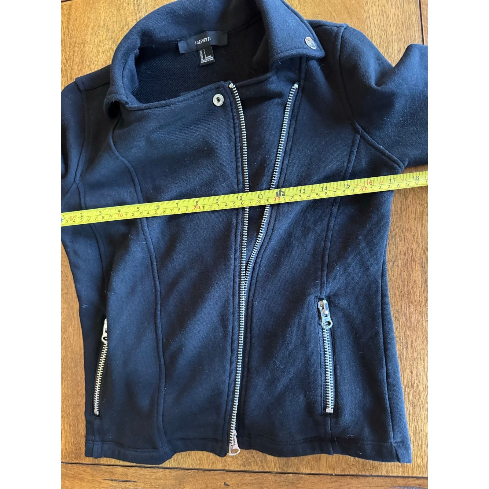 Forever 21 Black Moto Jacket Asymmetrical Zip Knit Biker Size Small Size S / US 4 / IT 40 - 6 Thumbnail
