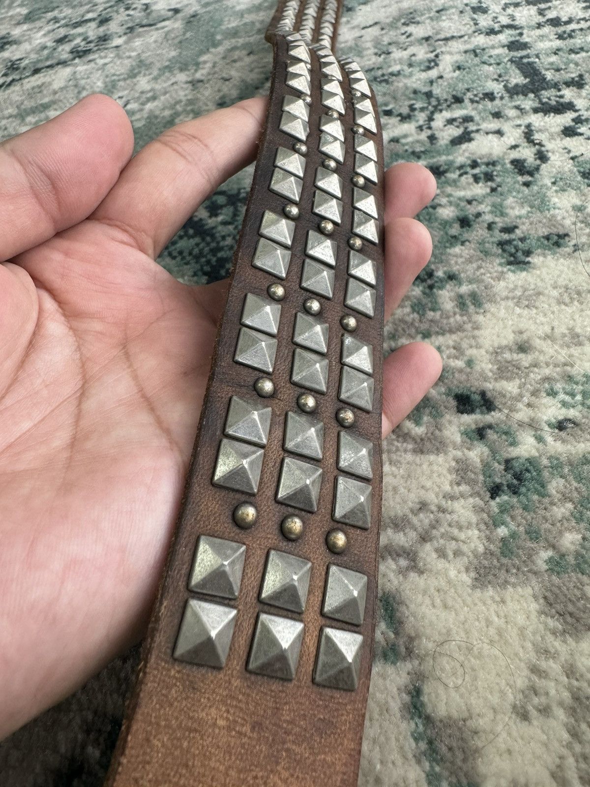 Japanese Brand GARRISON STUDDED LEATHER BELT Size 36 - 4 Thumbnail