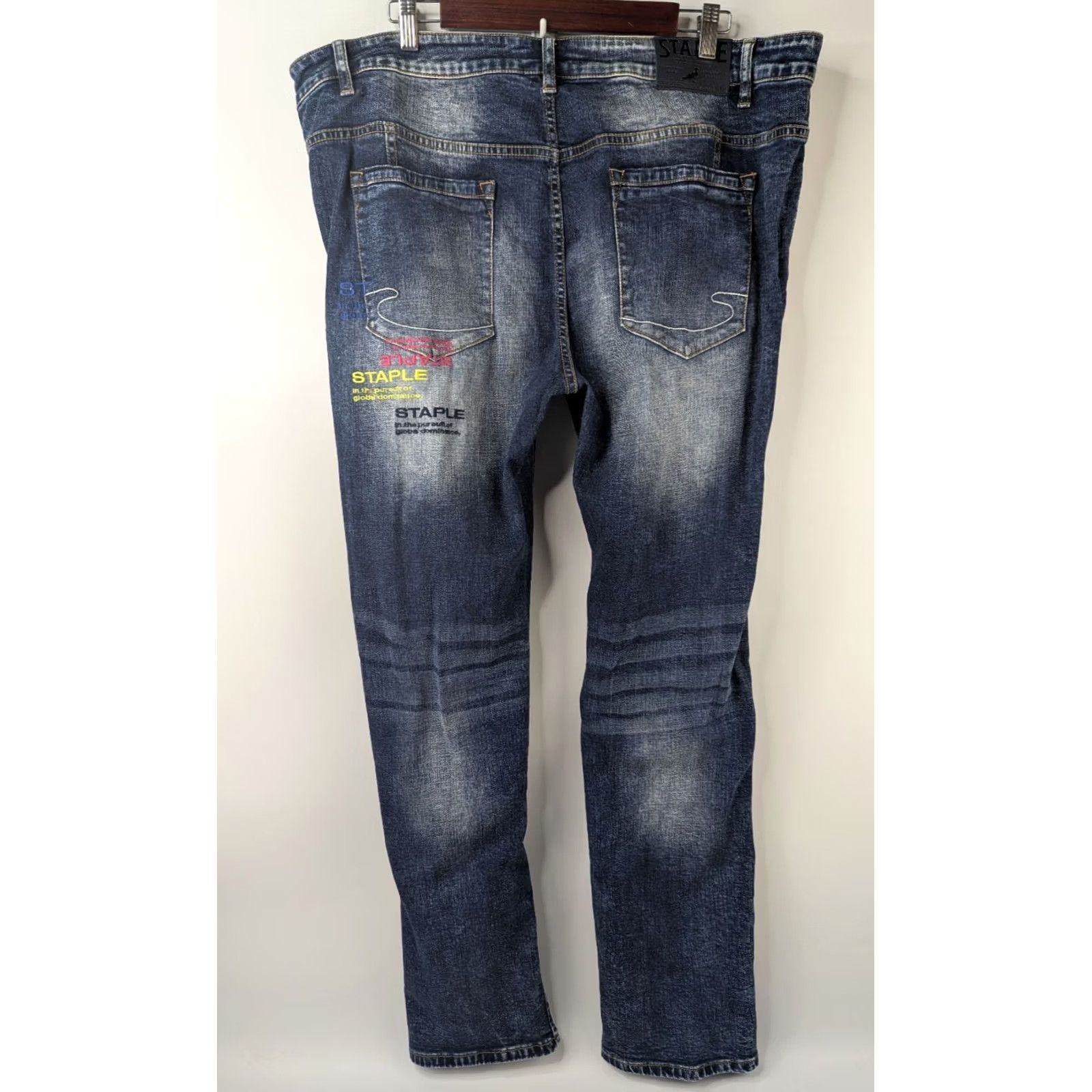 Denime Staple Pigeon Jeans Slim Denim Distressed Logo 5-Pocket Zip Cotton Elastane Men 40 Blue Regular Inseam 32 Boy Size US 40 / EU 56 - 7 Thumbnail