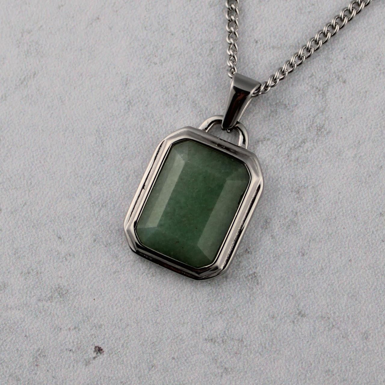 Jewelry Silver Aventurine Pendant Necklace Size ONE SIZE - 4 Thumbnail