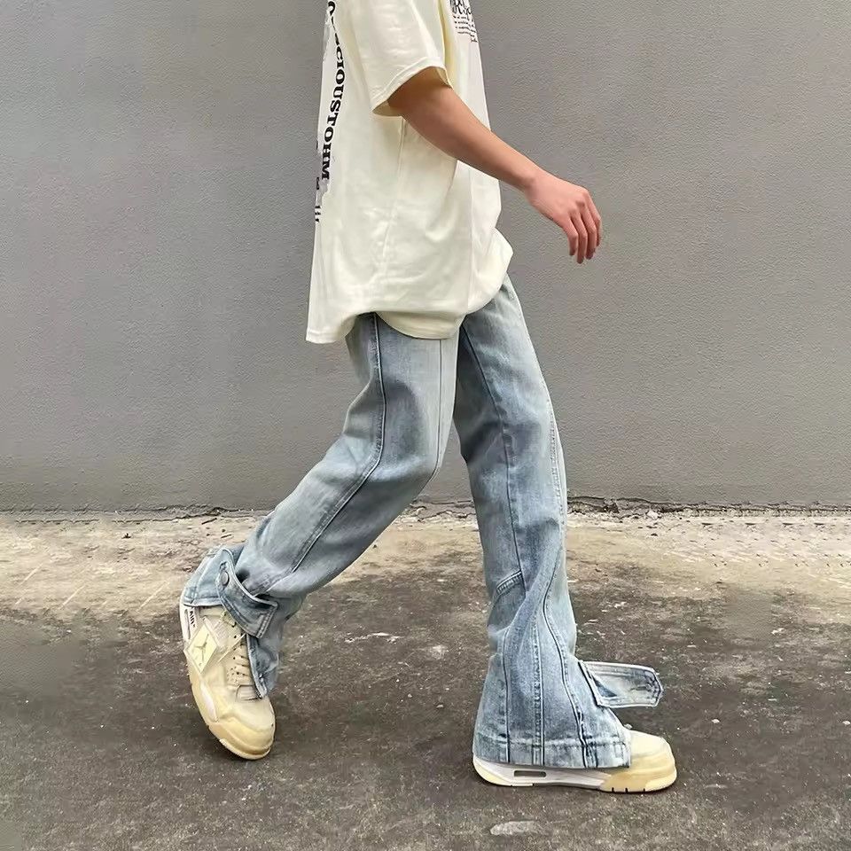 Denime × Japanese Brand Flared Jeans Men Y2k Streetwear Summer Blue Slim Size US 35 - 2 Thumbnail