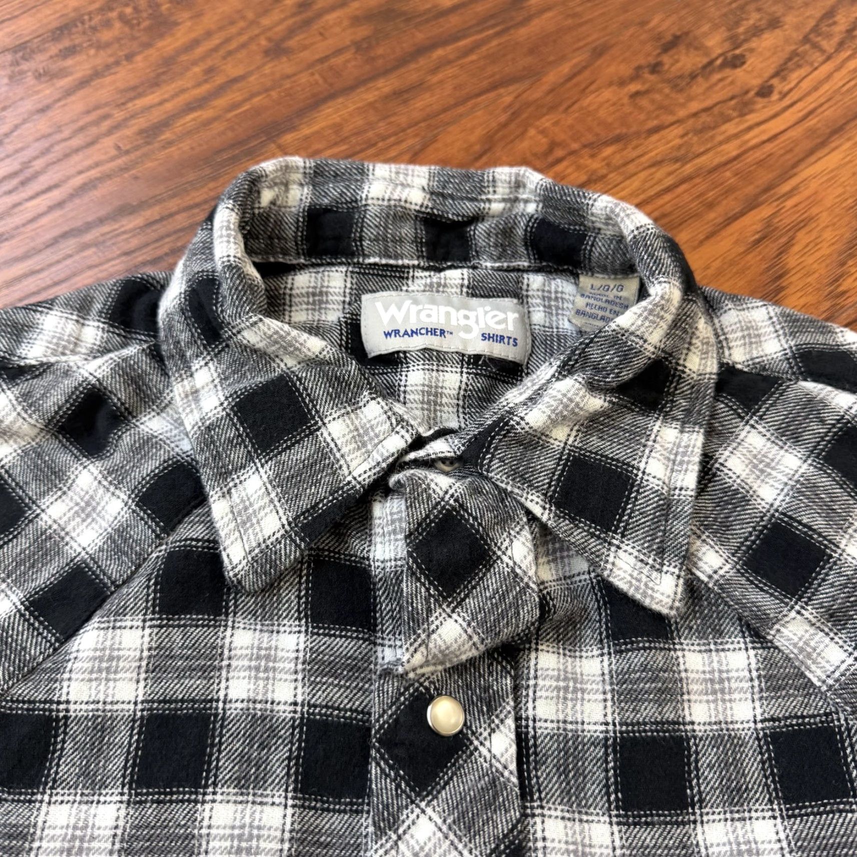 Wrangler Wrangler Shirt Mens L Black Plaid Flannel Pearl Snap Long Sleeve Cotton Wrancher Size US L / EU 52-54 / 3 - 4 Thumbnail