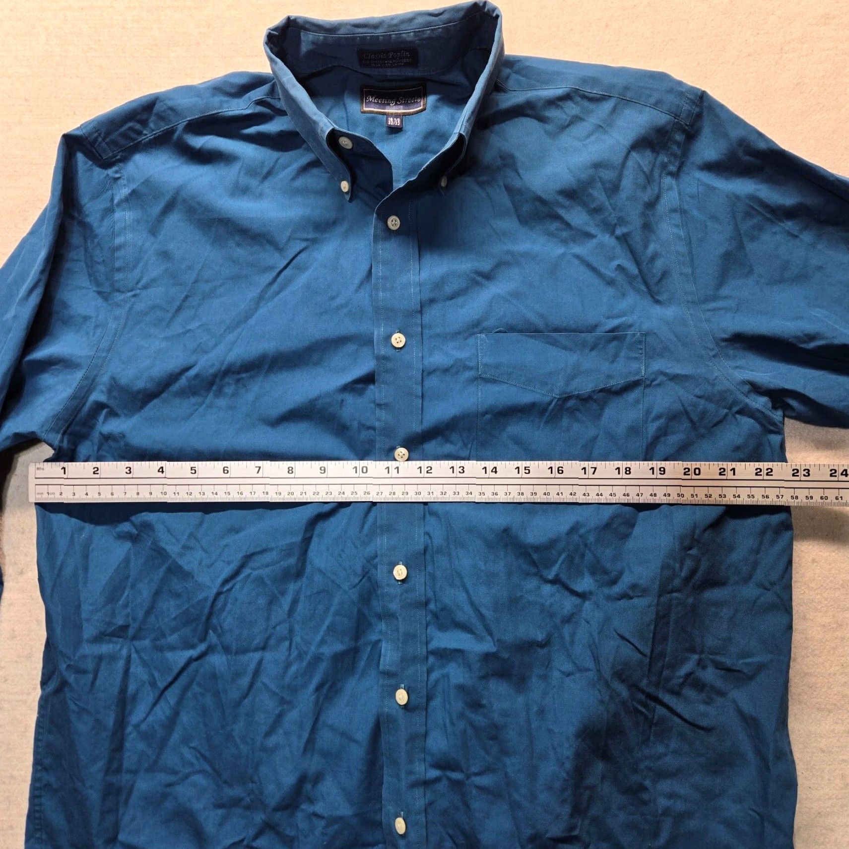 Vintage Meeting Street Dress Shirt Adult Size 16.5 Blue Cotton Blend Button-Down Regular Fit Long Sleeve 2-Pocket Mens Size 42R - 4 Thumbnail