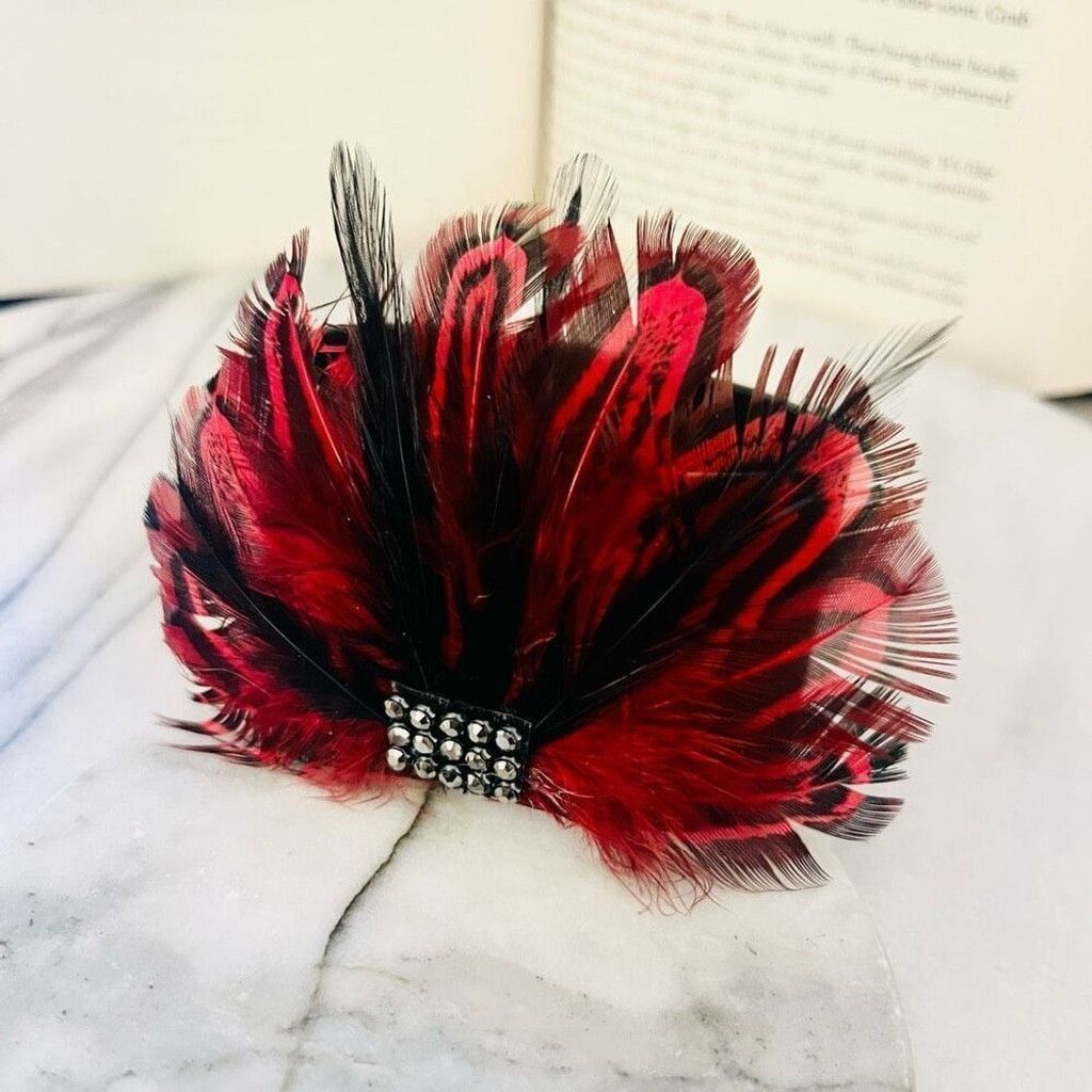 Jewelry Feather Wrap Bracelet Red Black Vegan Leather Snap Closure Size ONE SIZE - 1 Thumbnail