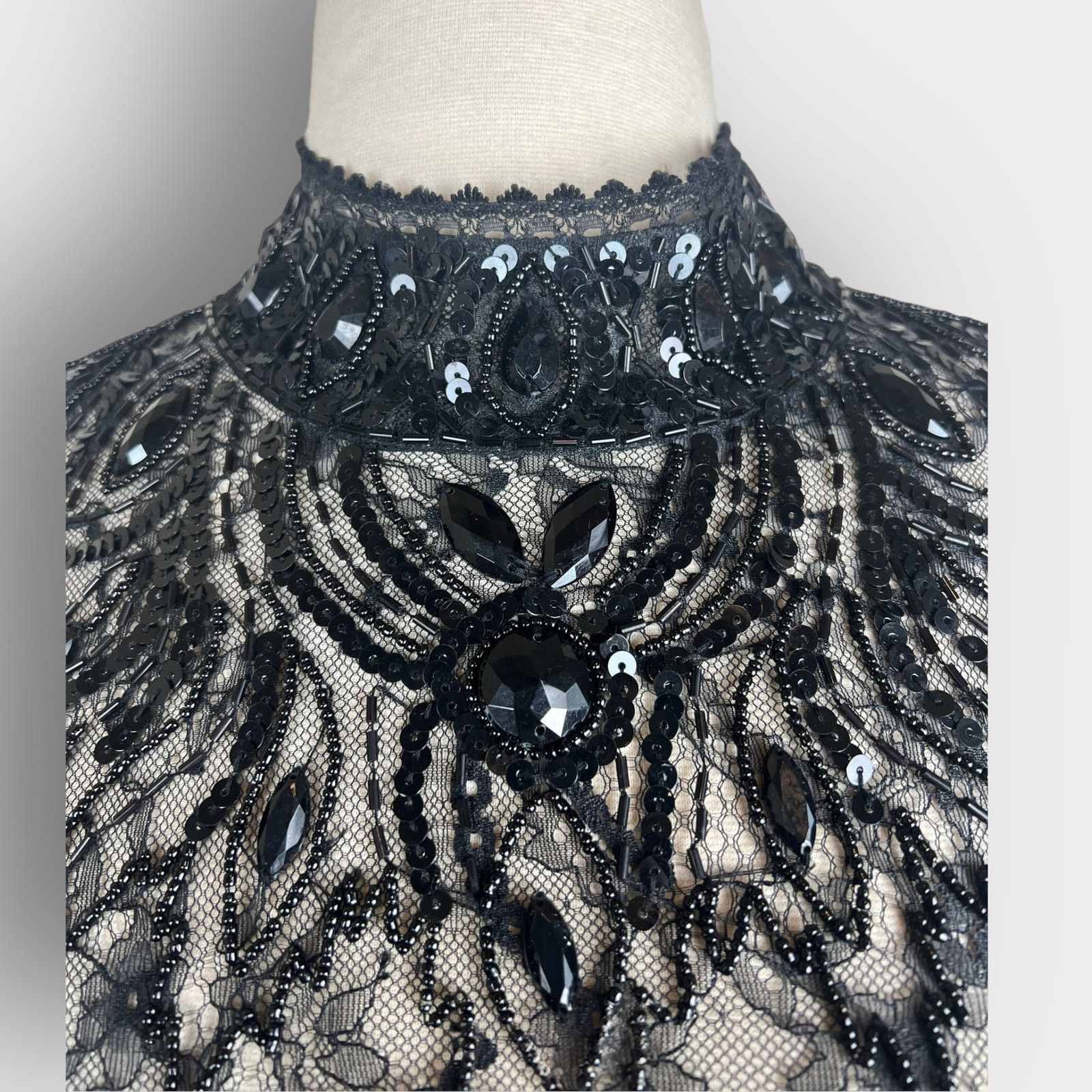 Vintage Bebe | Vintage Y2K Black Lace Cocktail High Neck Mini Dress Size S / US 4 / IT 40 - 9 Thumbnail