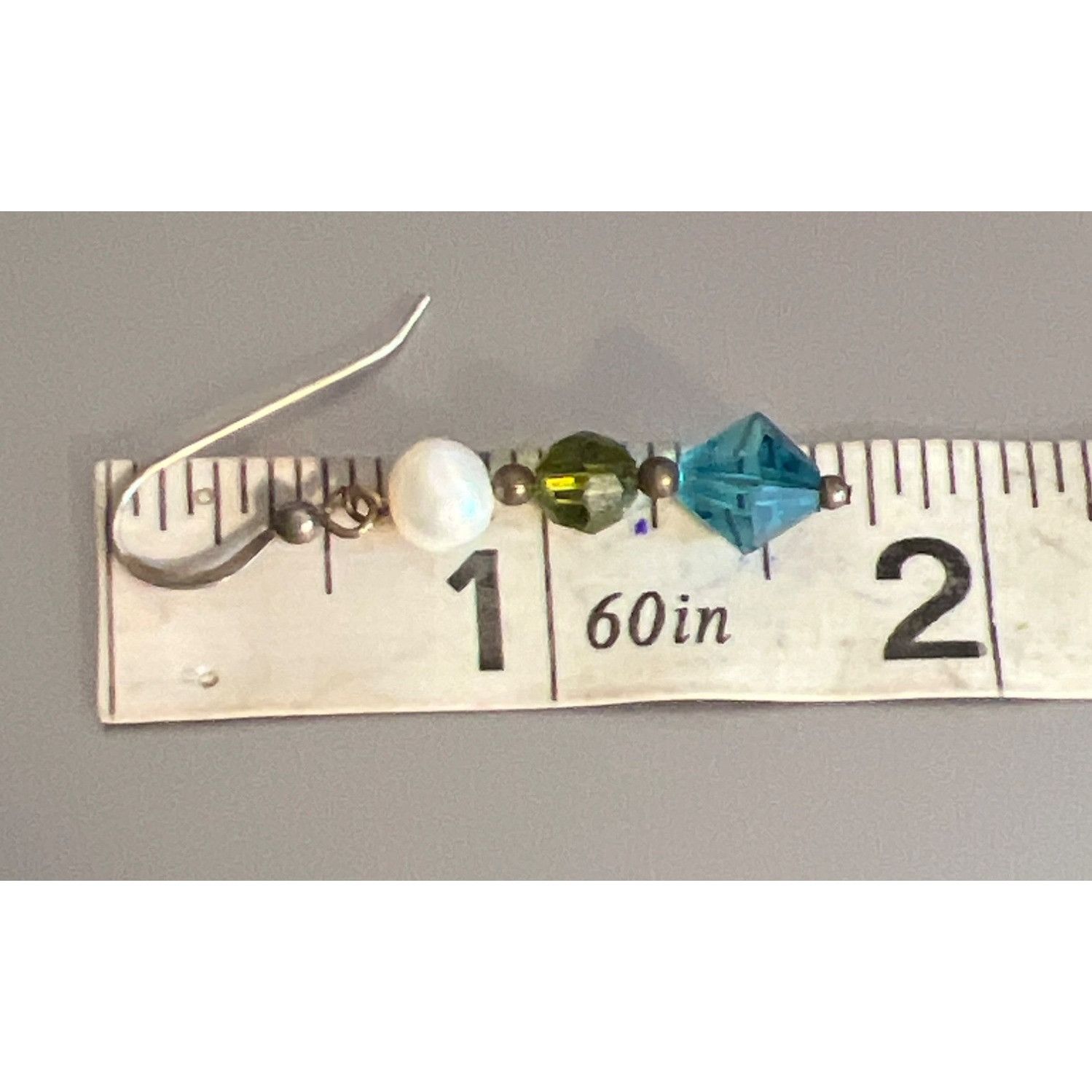 Other Vintage Sterling Silver Dangle Earrings Pearl Blue Green Cry Size ONE SIZE - 5 Thumbnail
