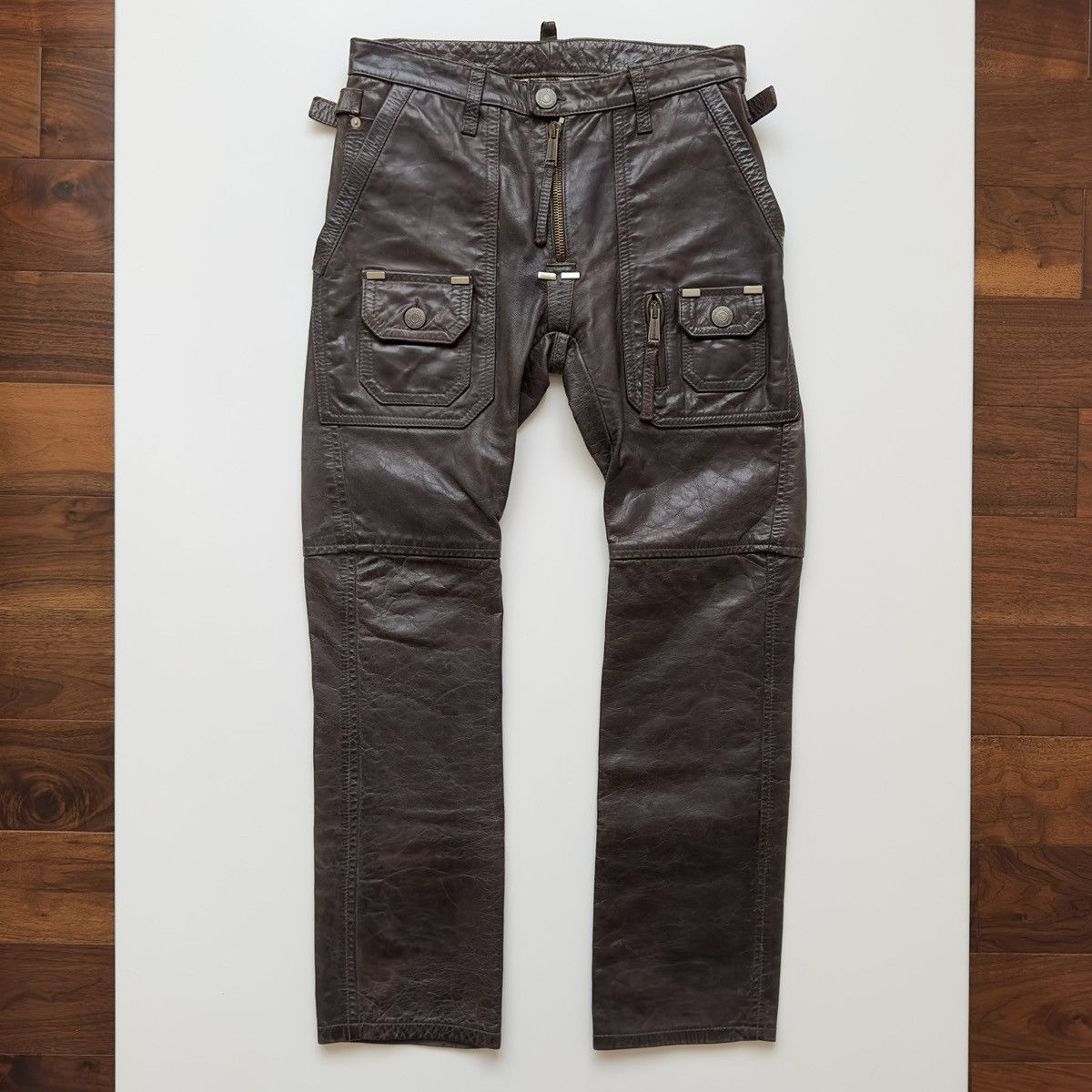 Dsquared2 Dsquared2 F/W 2005 Leather Biker Pants Brown Cowhide Size US 30 / EU 46 - 1 Thumbnail