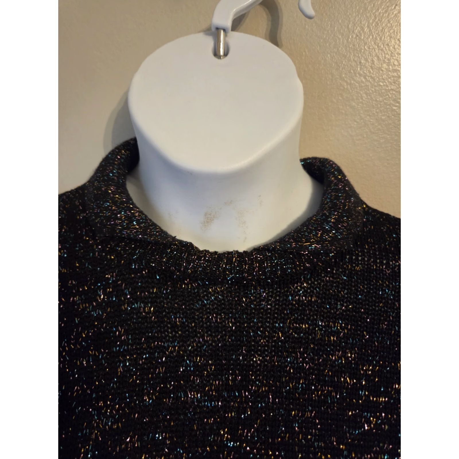 Vintage VINTAGE Gerard Works Metallic Black Collared Sweater Womens M 80s Pullover Long Sleeve Black 80s Style Size M / US 6-8 / IT 42-44 - 2 Thumbnail