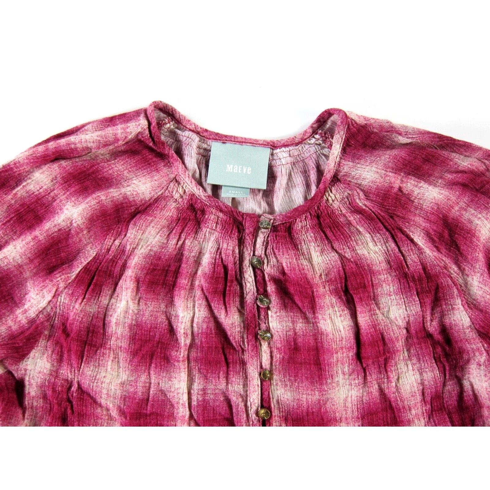 Vintage Maeve Anthropologie Pink Blouse 3/4 Sleeve Tunic Peasant Button Rayon Small Size S / US 4 / IT 40 - 3 Thumbnail