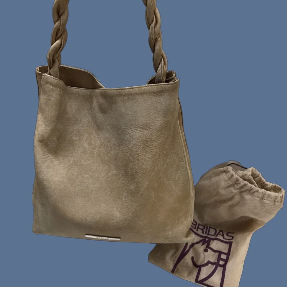 Twisted X VINTAGE Bridas Brown Tan Soft Leather Shoulder Bag Twisted Strap Spain Snap Closure 12" Bridas 12" x 12" x 3" 11.5" strap drop Womens Bag Size ONE SIZE - 1 Thumbnail