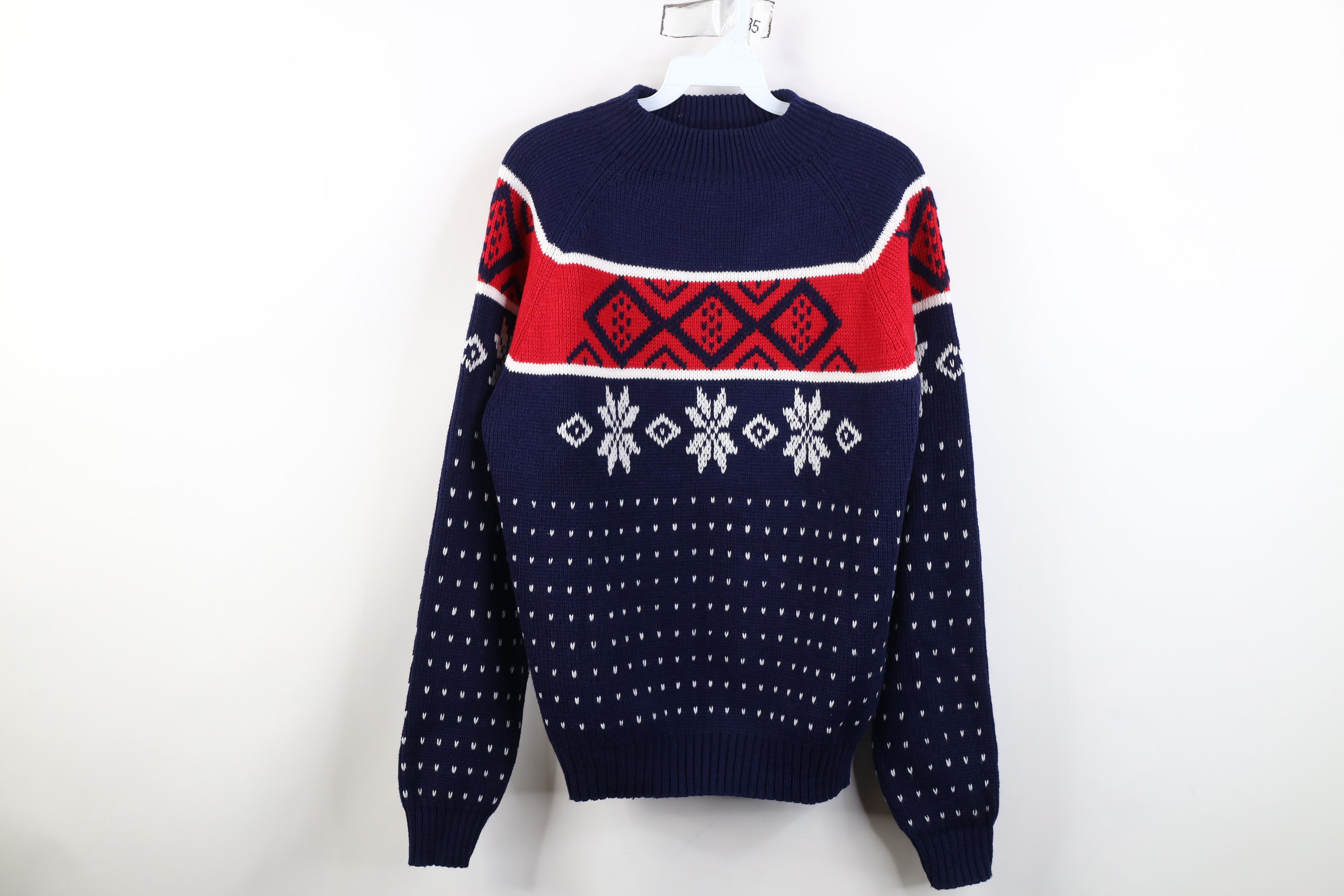 Vintage Vintage 70s Streetwear Fair Isle Snowflake Mock Neck Sweater Size US M / EU 48-50 / 2 - 1 Thumbnail