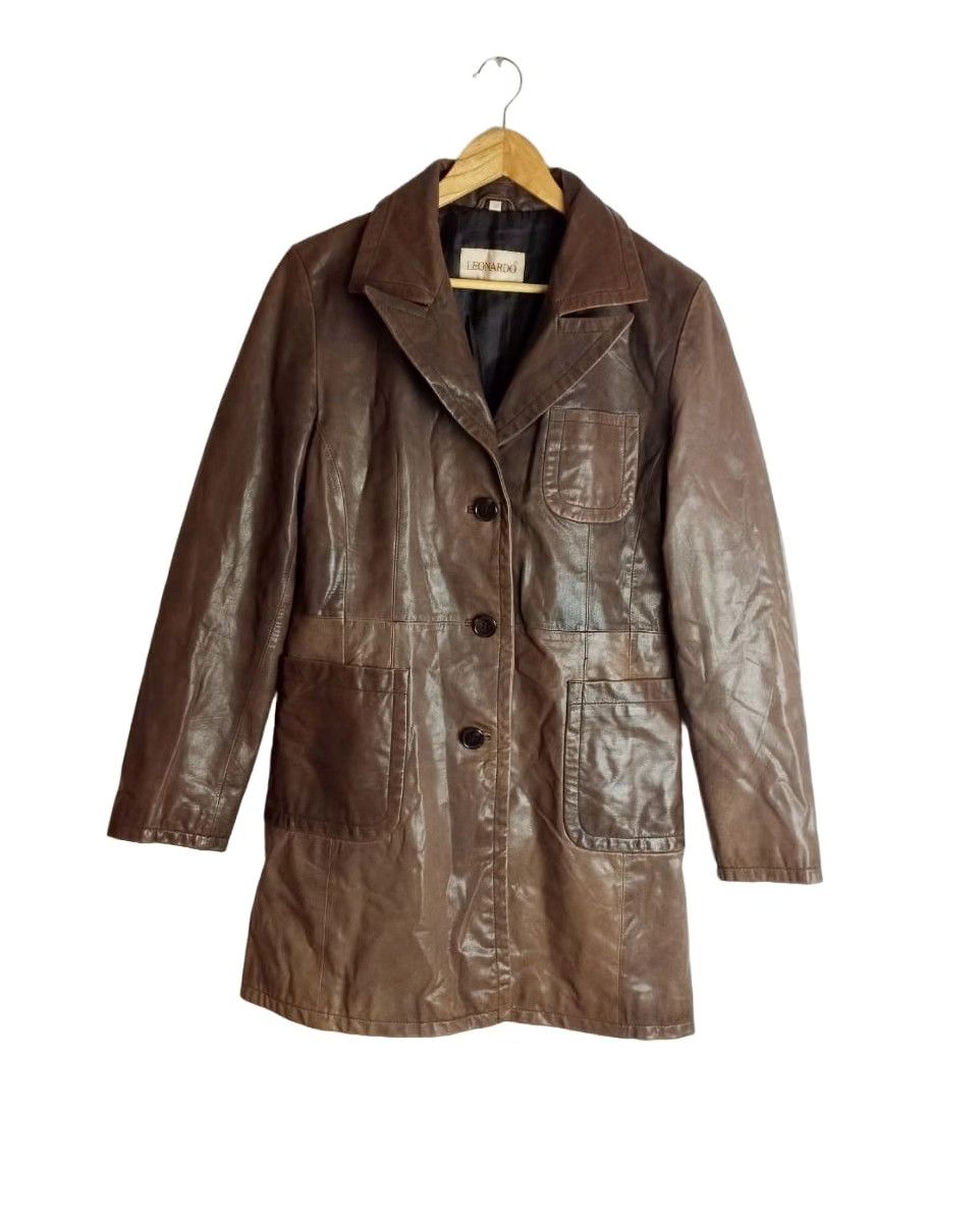 image of Avant Garde x Leather Jacket Vintage Y2K Leonardo Women Leather Coat M/l in Brown (Size Medium)