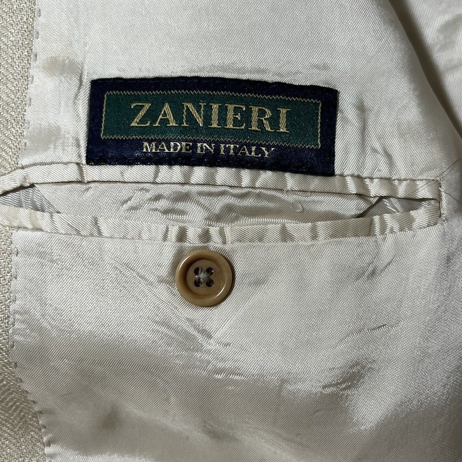 Zanieri Zanieri Italy Silk Blend Suit Jacket Beige Herringbone Coat Size 42R - 7 Thumbnail