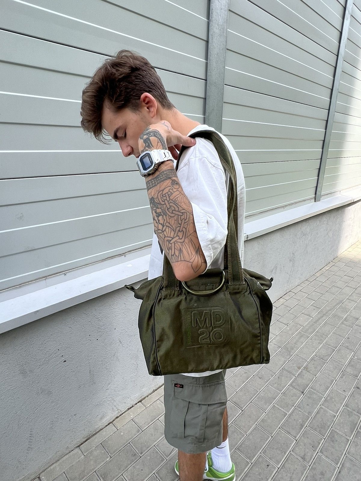 Retro Duck Print Spliced Shoulder Bag
