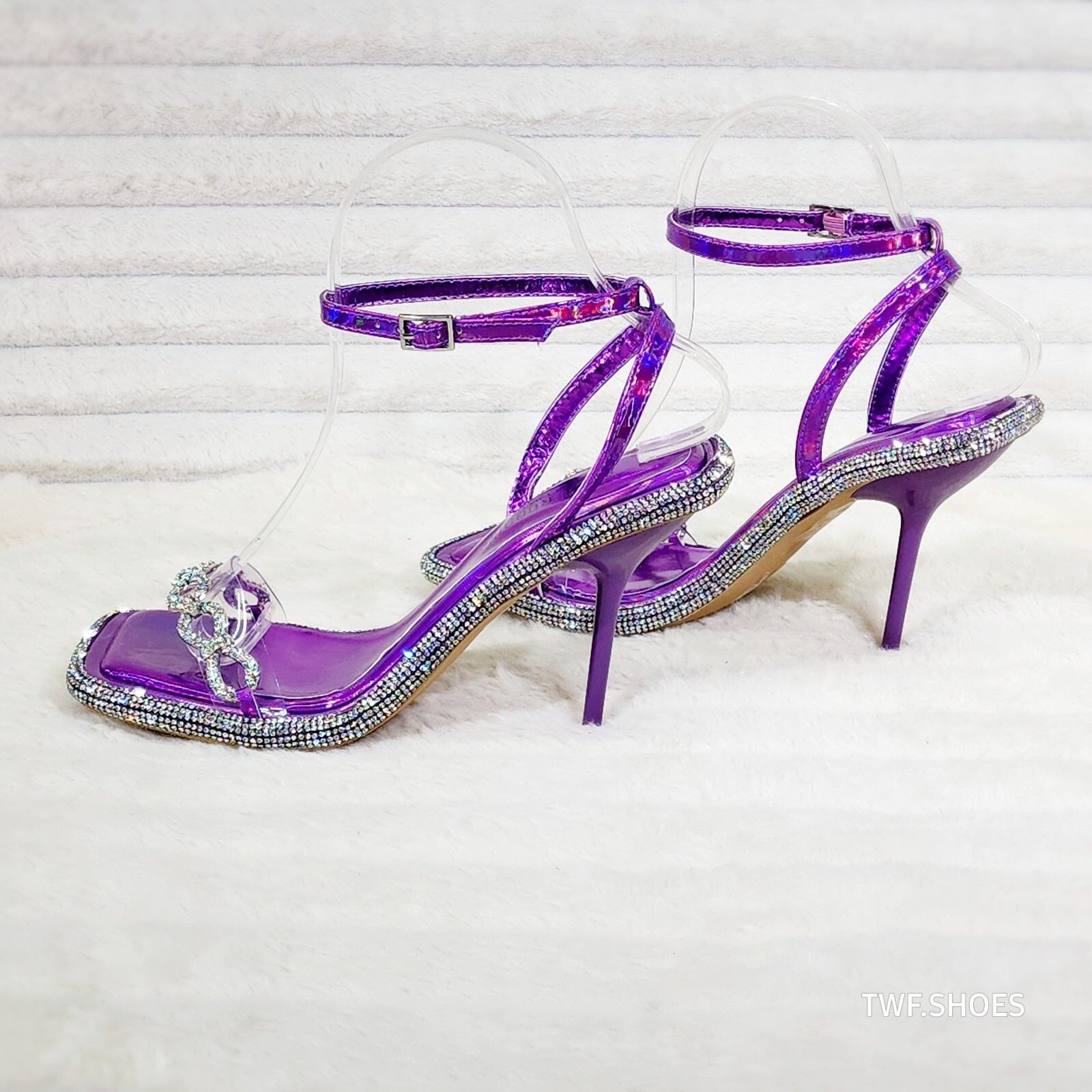Other Mini .5" Rhinestone Platform Purple Hologram Upper Wrap Stra Size US 8.5 / IT 38.5 - 2 Thumbnail