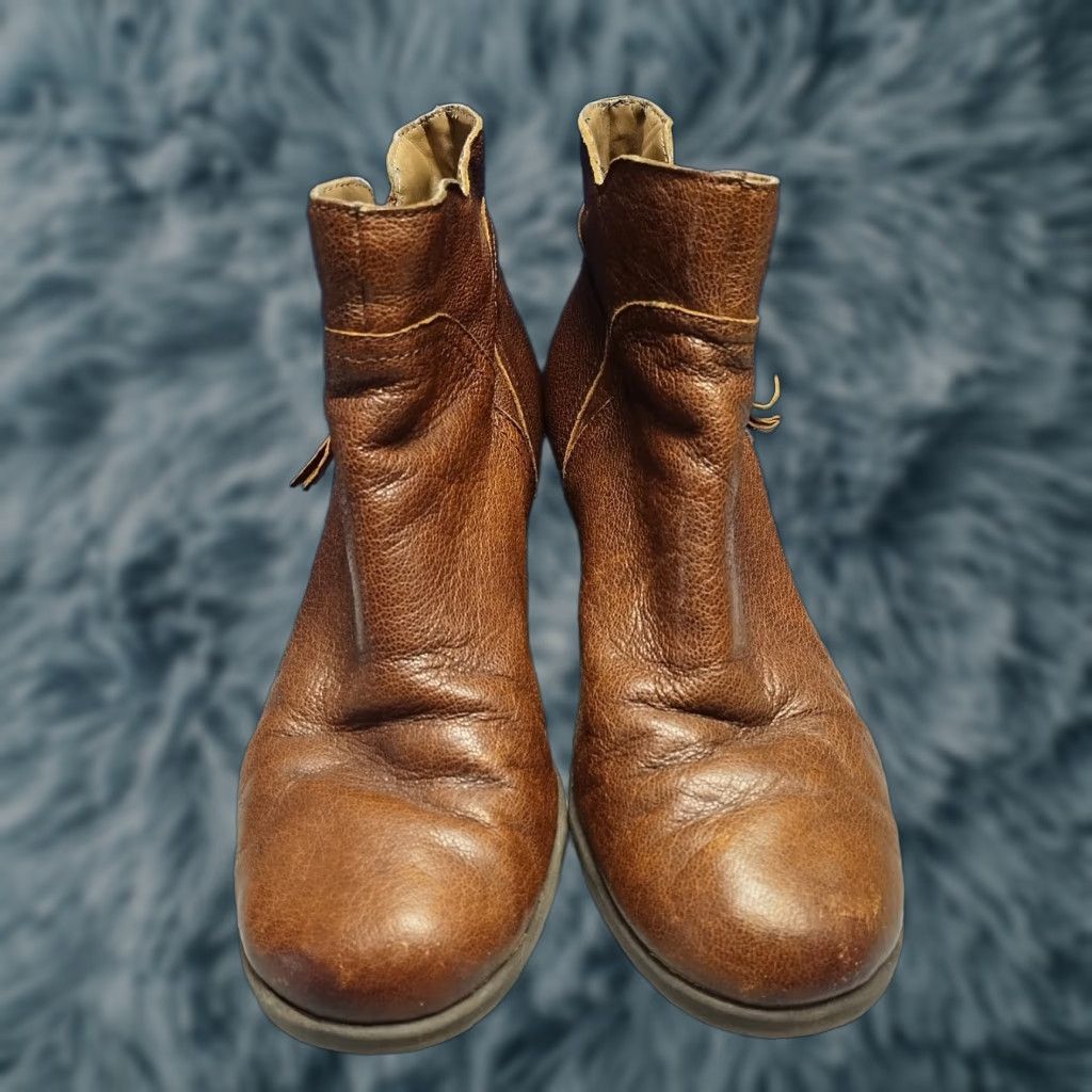 Vintage Acrobatic Ankle Boots Womens 7M Brown Leather Round Toe Block Heels Side Zip Size US 7 / IT 37 - 1 Thumbnail