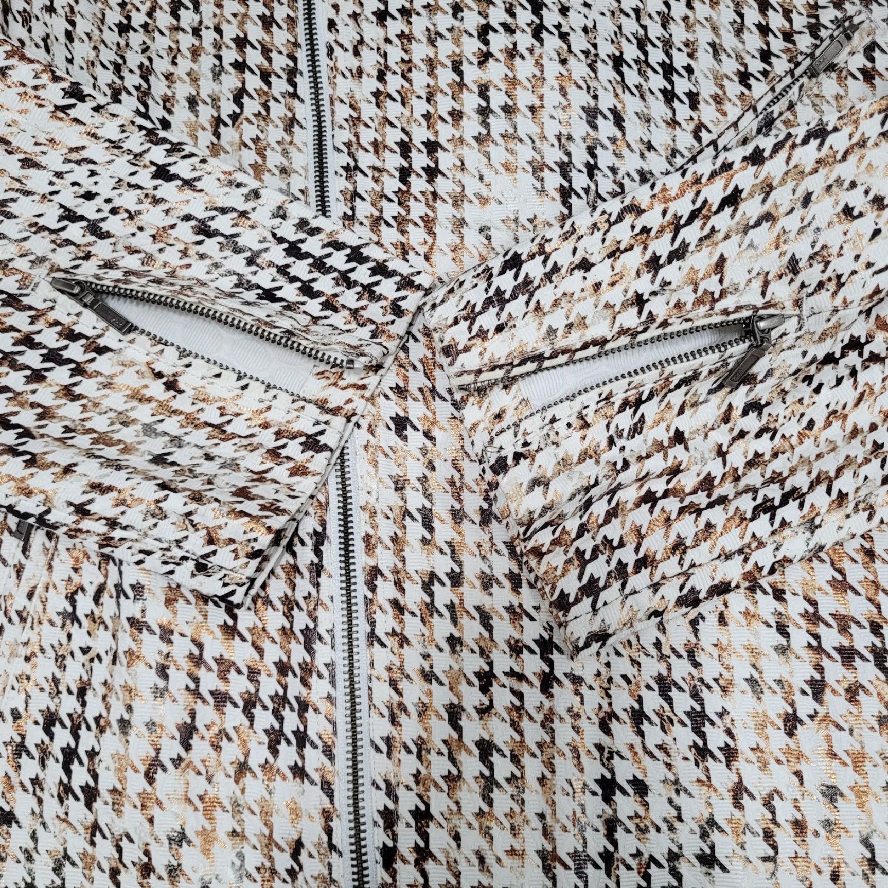 Vintage CHICO'S Brown Metallic Houndstooth Lightweight Full Zip Moto Jacket Size 3 US 16 Womens Size XS / US 0-2 / IT 36-38 - 6 Thumbnail