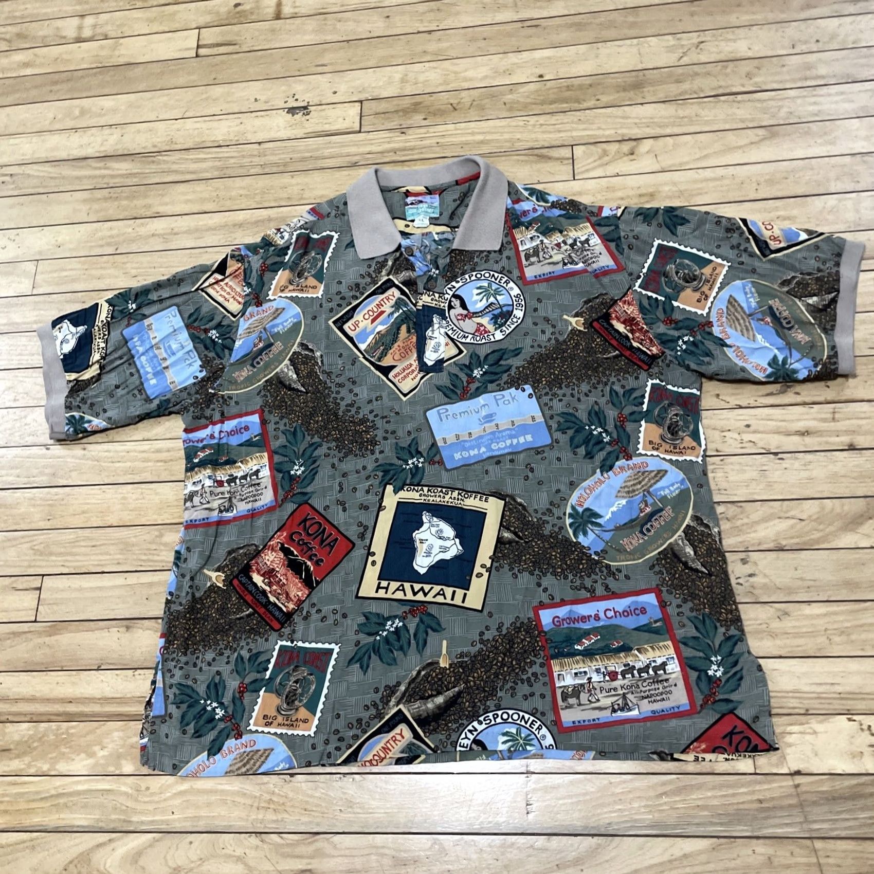 Reyn Spooner REYN SPOONER Polo Shirt Men Xl Hawaiian Coffee Roast Print Vintage Spun Rayon Button-Up Short Sleeve 52 in Chest Brown Size US XL / EU 56 / 4 - 2 Thumbnail
