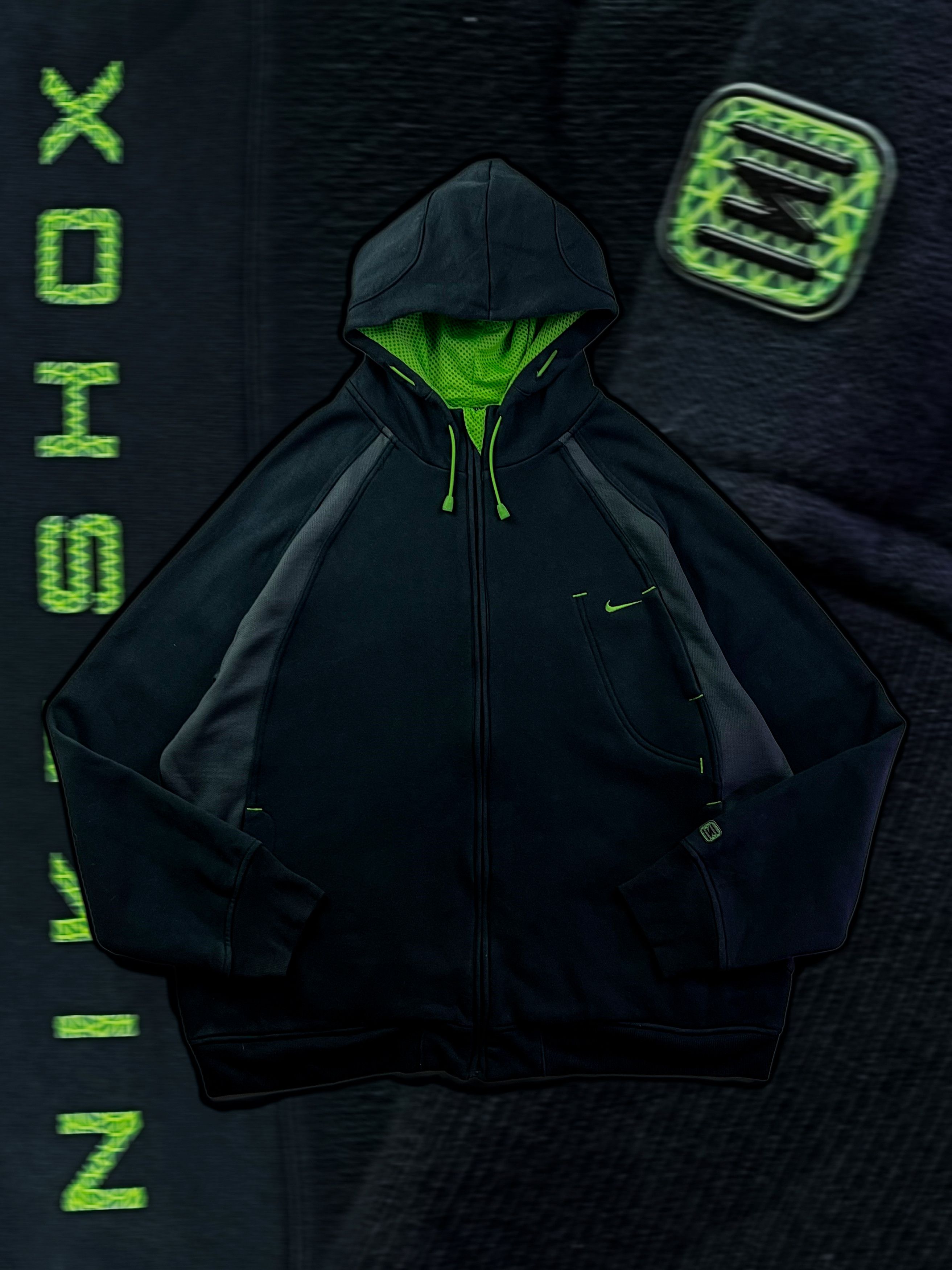Nike × Vintage Rare Nike Shox Vintage Black & Green Zip Hoodie XL Size US XL / EU 56 / 4 - 1 Thumbnail
