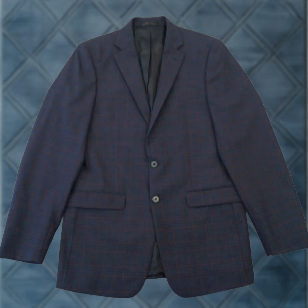 Calvin Klein Calvin Klein Blazer Mens Blue Plaid Extreme Slim Fit Double Vent Wool 40 Long Size 40R - 1 Thumbnail