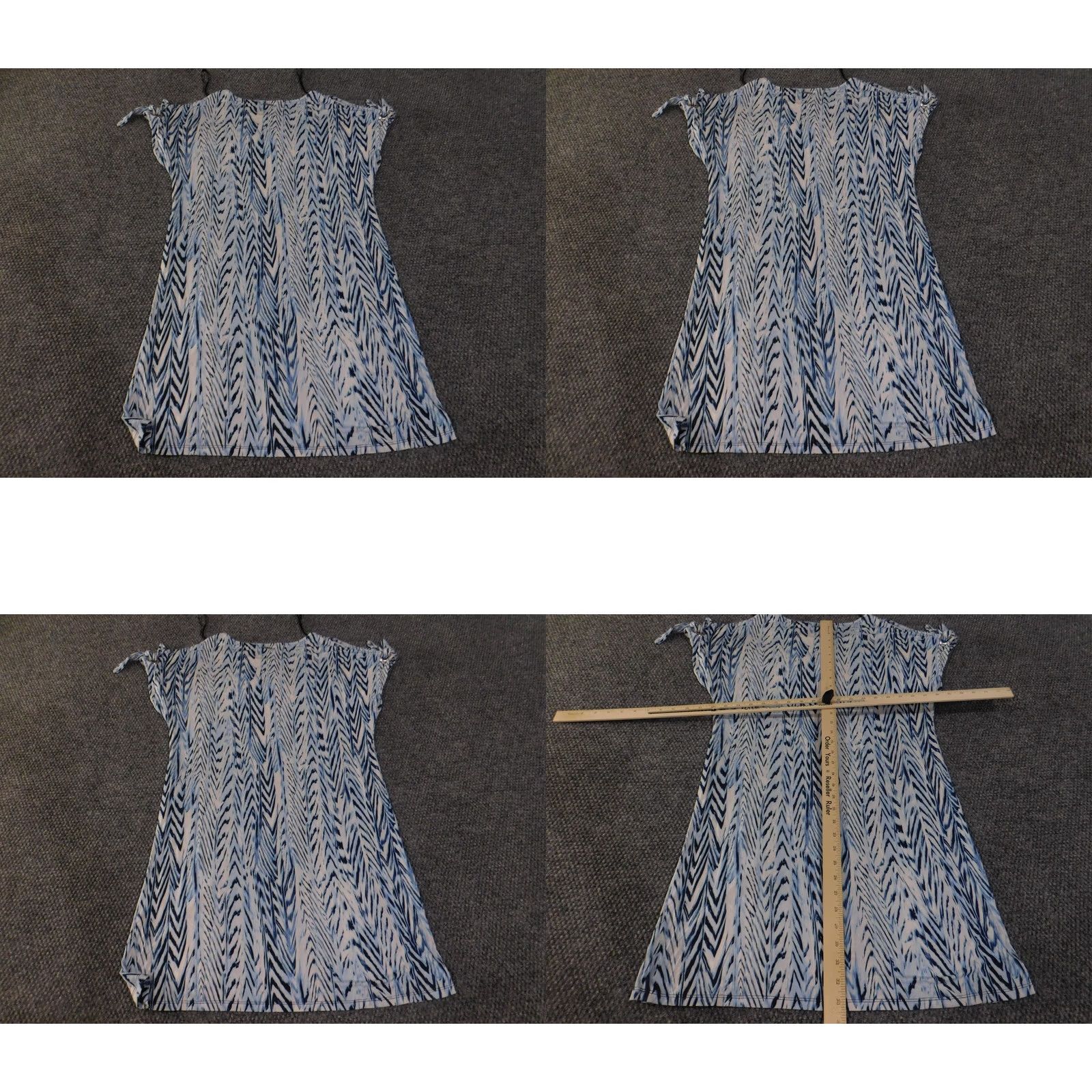 Calvin Klein Calvin Klein Dress Womens Small Blue White Ikat Print Stretch Shift Tie Shoulder Crew Neck Cap Sleeve Pullover Casual Travel Short Size S / US 4 / IT 40 - 8 Thumbnail