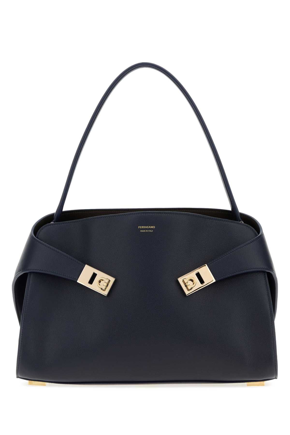 Salvatore Ferragamo Navy Blue Leather Medium Hug Soft Shoulder Bag Size ONE SIZE - 1 Thumbnail