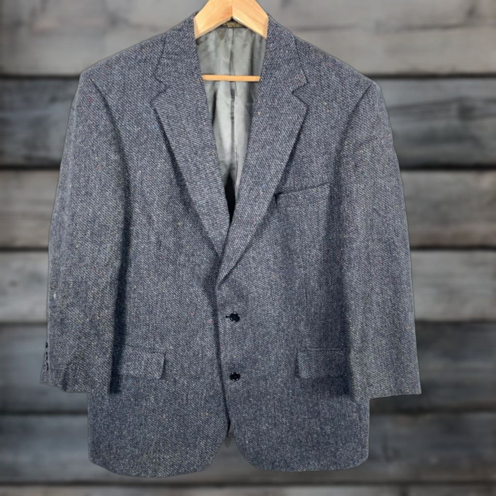 Vintage VINTAGE John Weitz Blazer Mens 48L Gray Tweed 2-Button Single-Breasted Notch Lapel Wool 80s Preppy Casual competition Size 48R - 1 Thumbnail