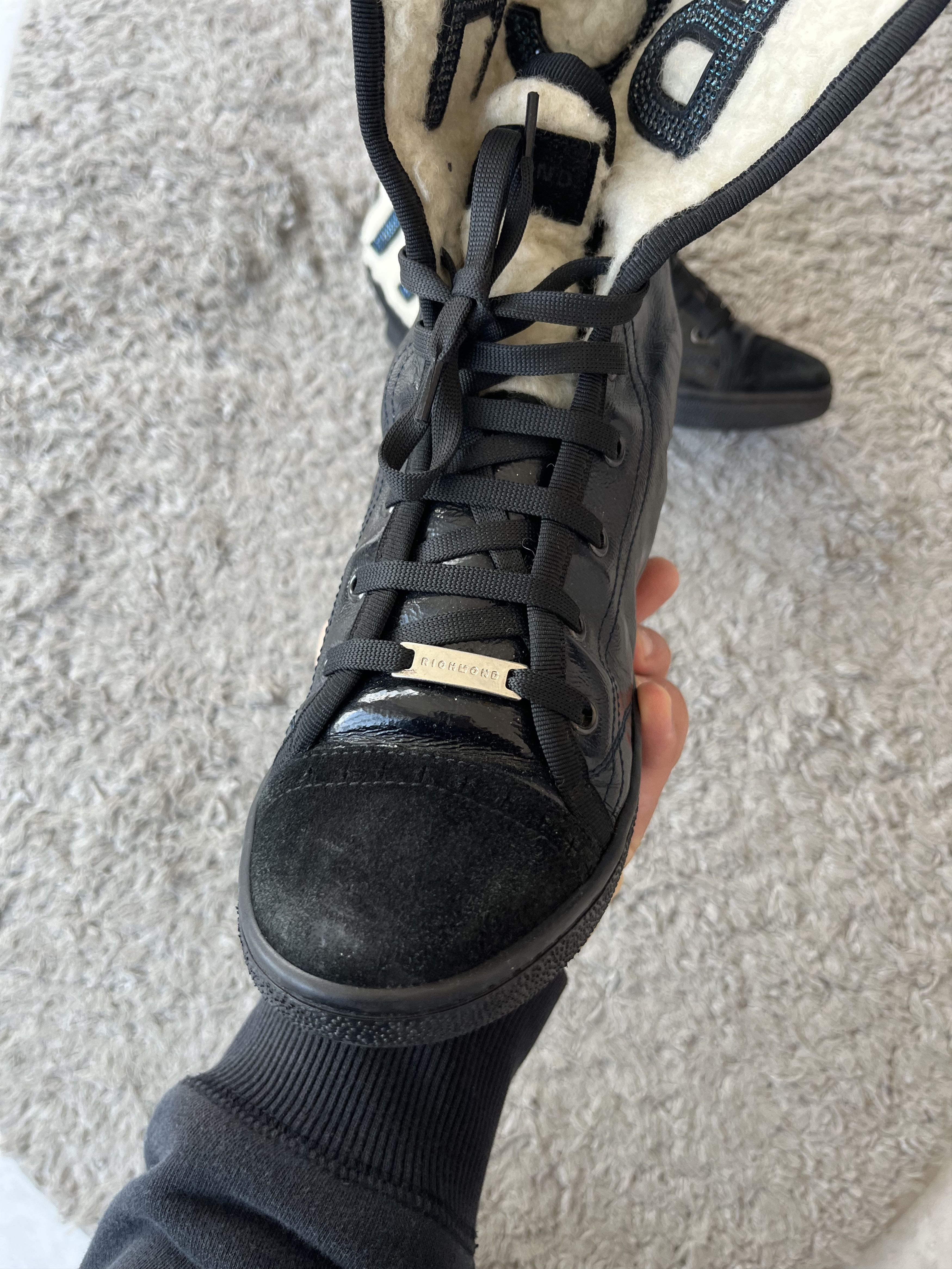 John Richmond JOHN RICHMOND Vintage Shoes Big Logo Black/White Size US 8 / IT 38 - 10 Thumbnail
