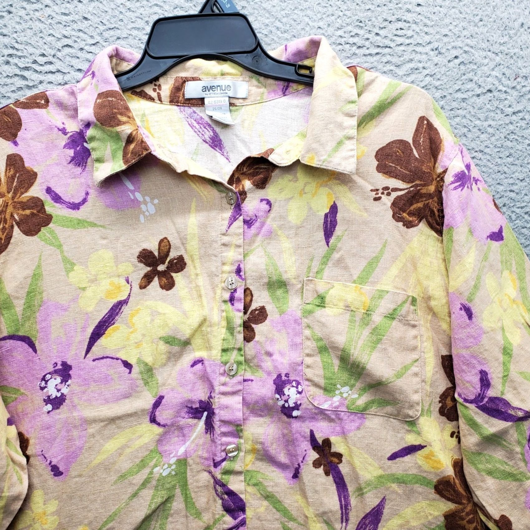 Avenue Avenue Shirt Women's Multi Floral Linen Button-Up Collared 26 Womens Size 26/28 Casual | Spring/Summer Size 4XL / US 24-26 - 3 Thumbnail
