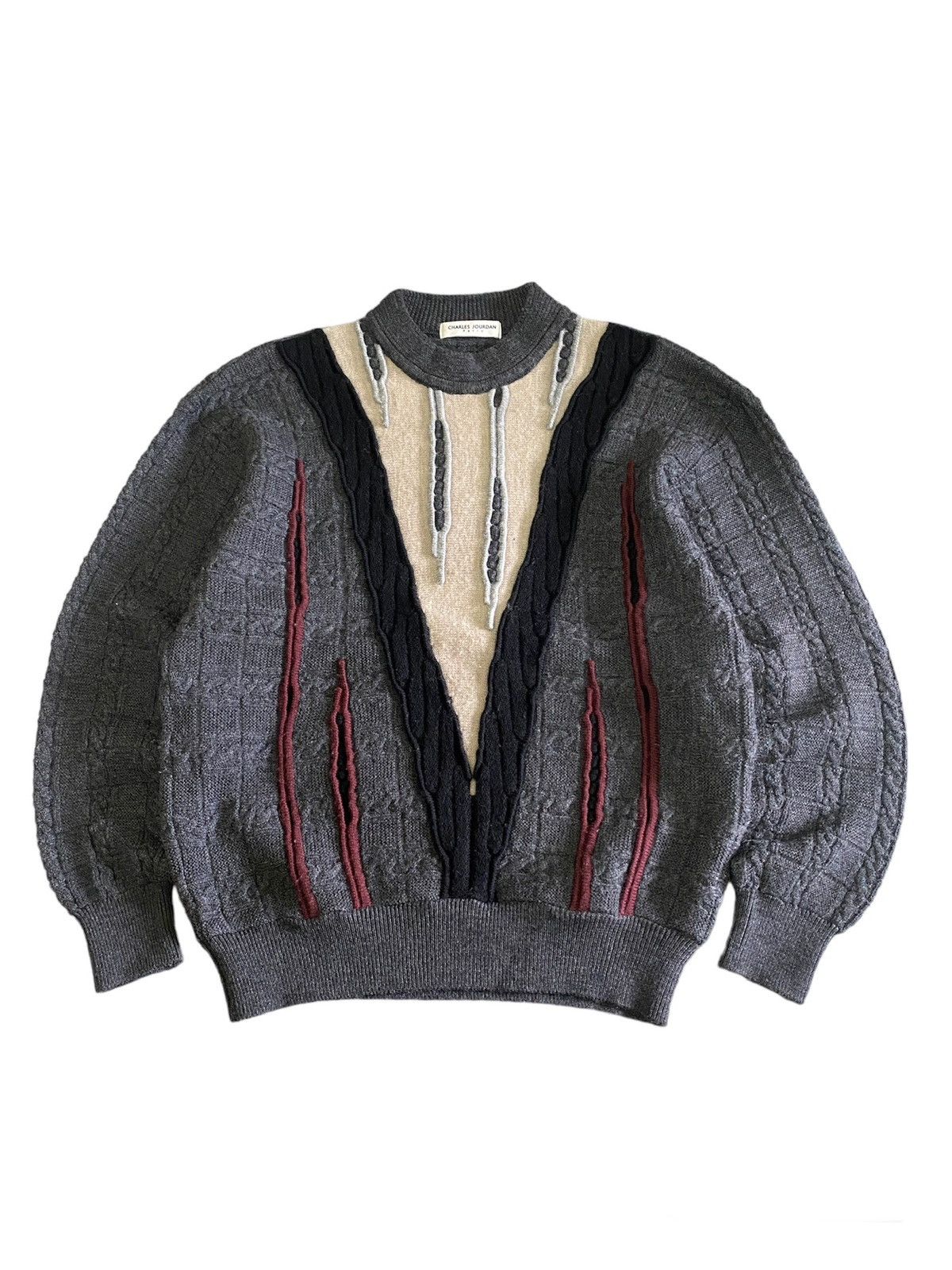 image of Charles Jourdan Paris Coogi Style Sweater in Grey, Men's (Size Large)