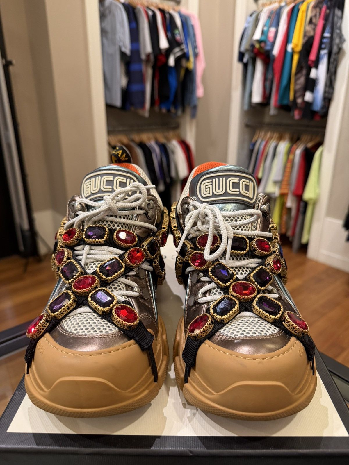 Gucci Gucci Flashtrek Rhinestone Sneaker - Muli Patent Size US 6 / EU 39 - 5 Thumbnail