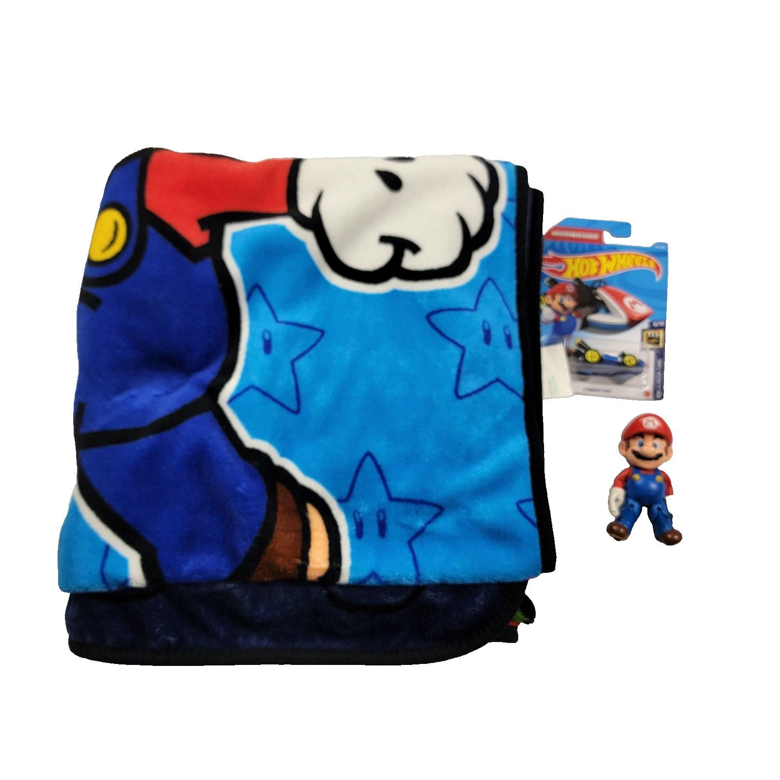Nintendo Super Mario Bundle Blanket + Mario Figure + Hot Wheels Kart Size ONE SIZE - 2 Thumbnail
