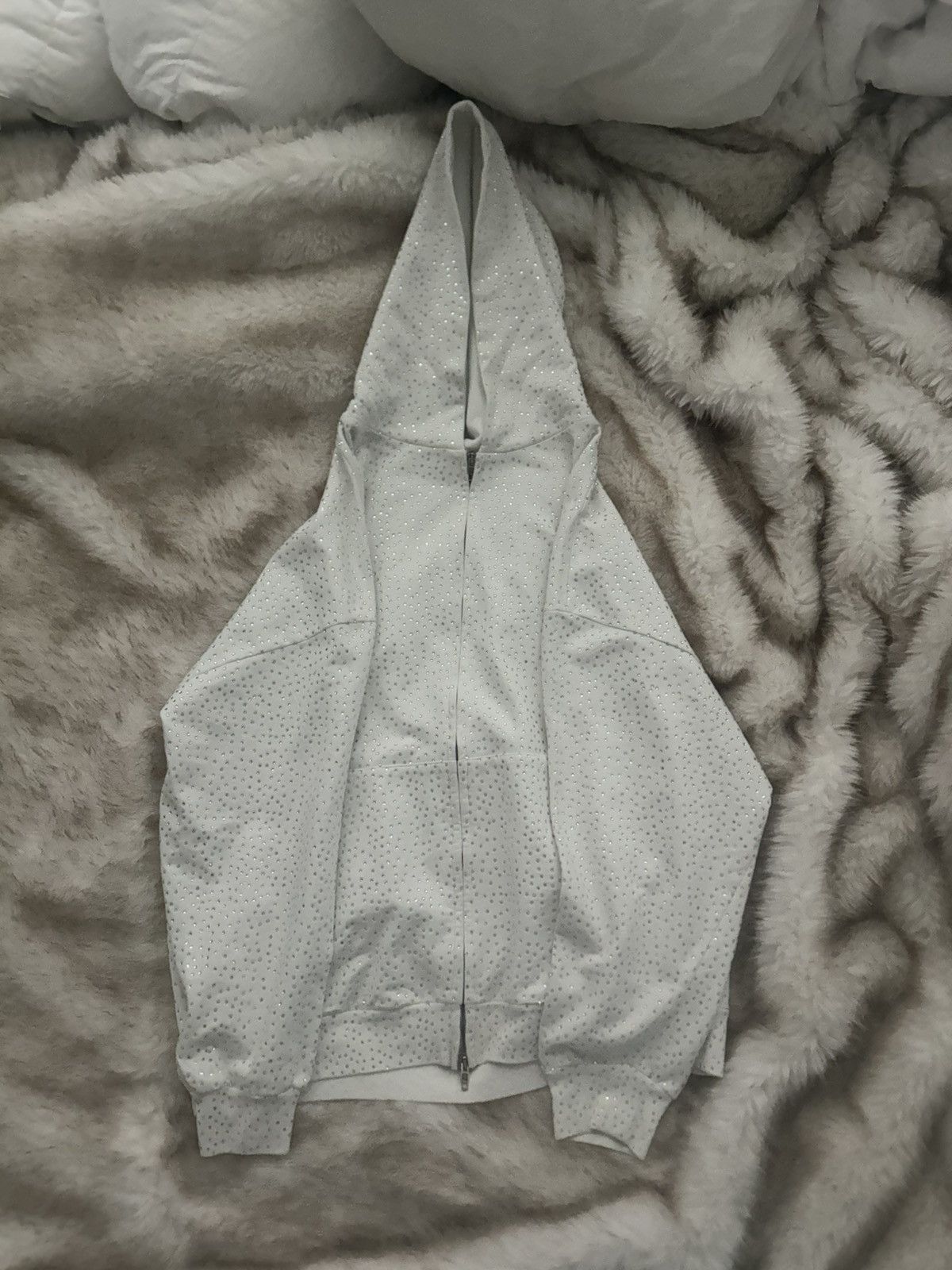 White Rhinestone Balenciaga Hoodie