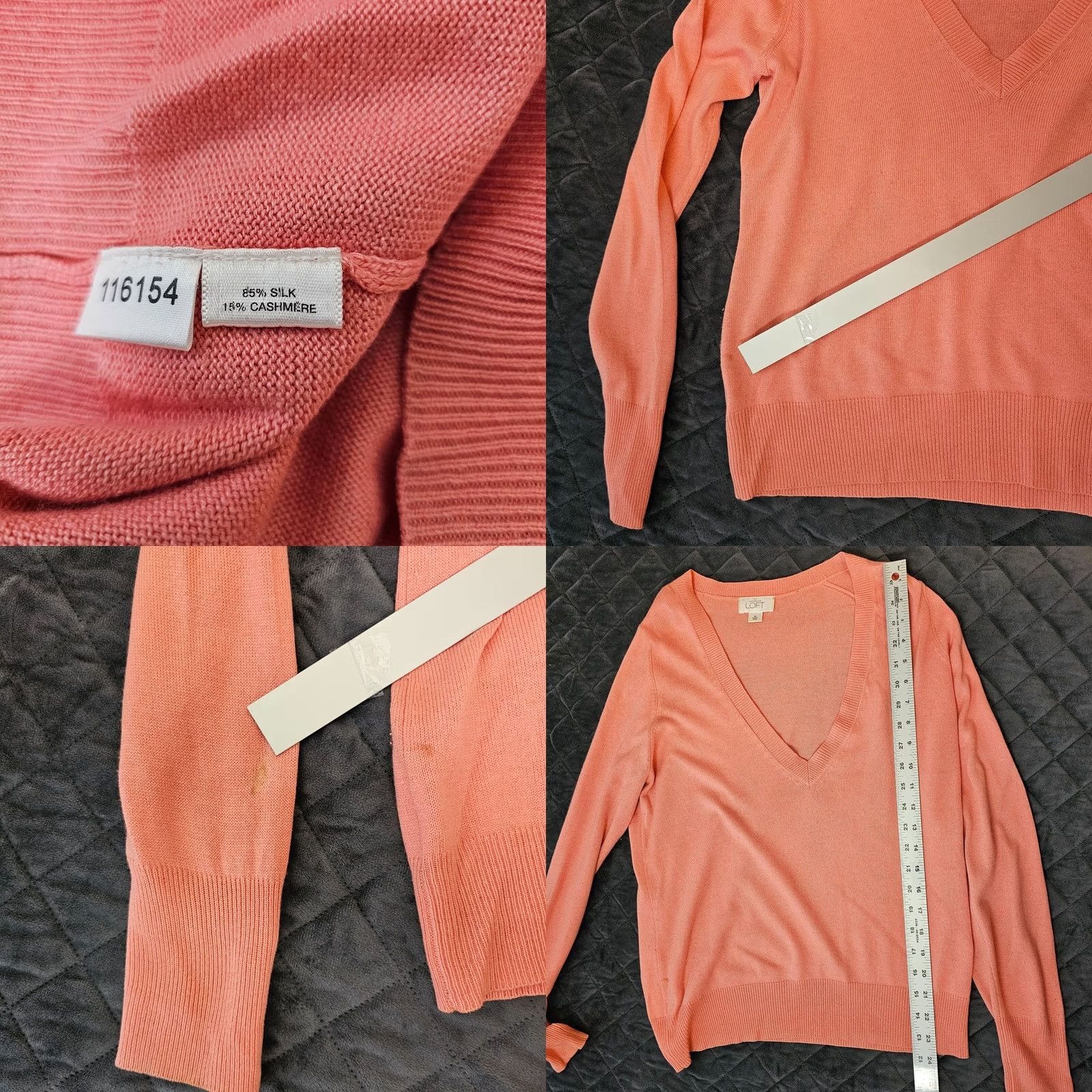 Loft VINTAGE LOFT Sweater Women Size M Pink Silk Blend Long Sleeve V-Neck Pullover Size M / US 6-8 / IT 42-44 - 8 Thumbnail
