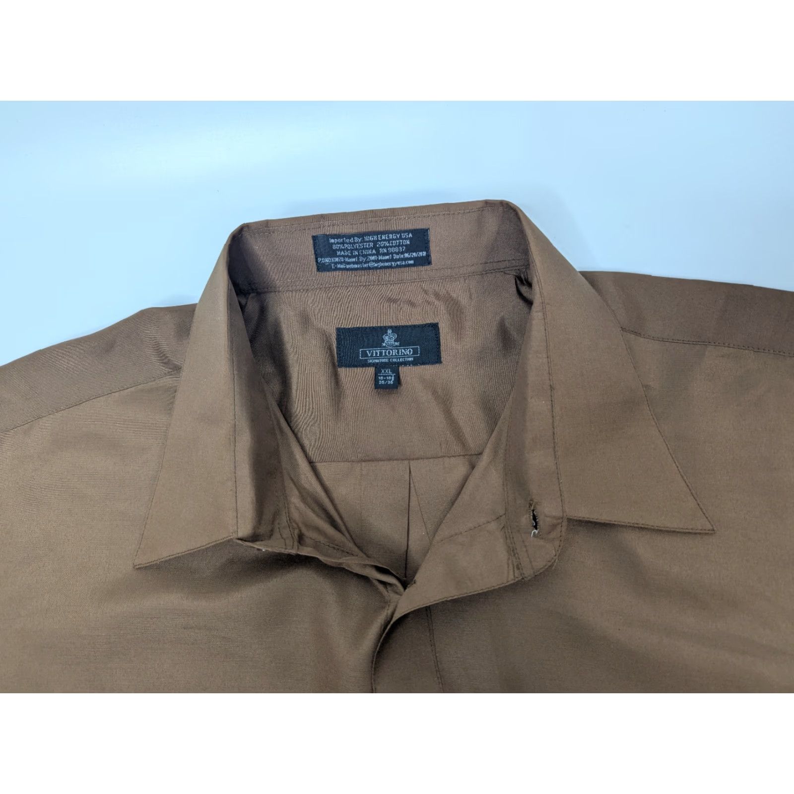 PT Torino Vittotino Mens 2XL Dress Shirt Long Sleeve Brown Polyester Blend Button Up Work Business Size US XXL / EU 58 / 5 - 7 Thumbnail