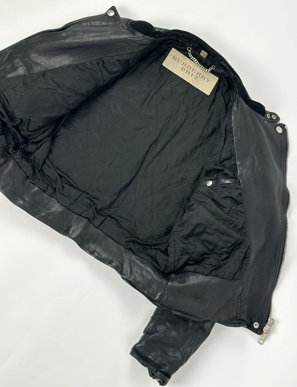 Burberry × Burberry Prorsum Burberry Brit Quilted Moto Biker Lamb Leather Jacket Size US M / EU 48-50 / 2 - 10 Thumbnail
